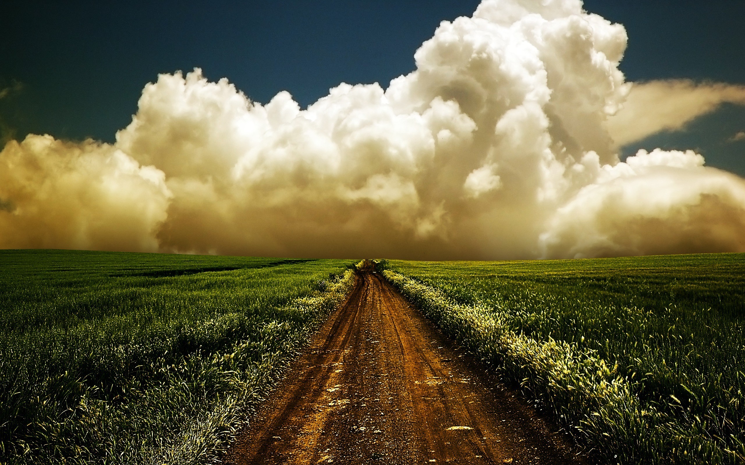 Download mobile wallpaper Landscape, Sky, Roads, Clouds, Fields for free.