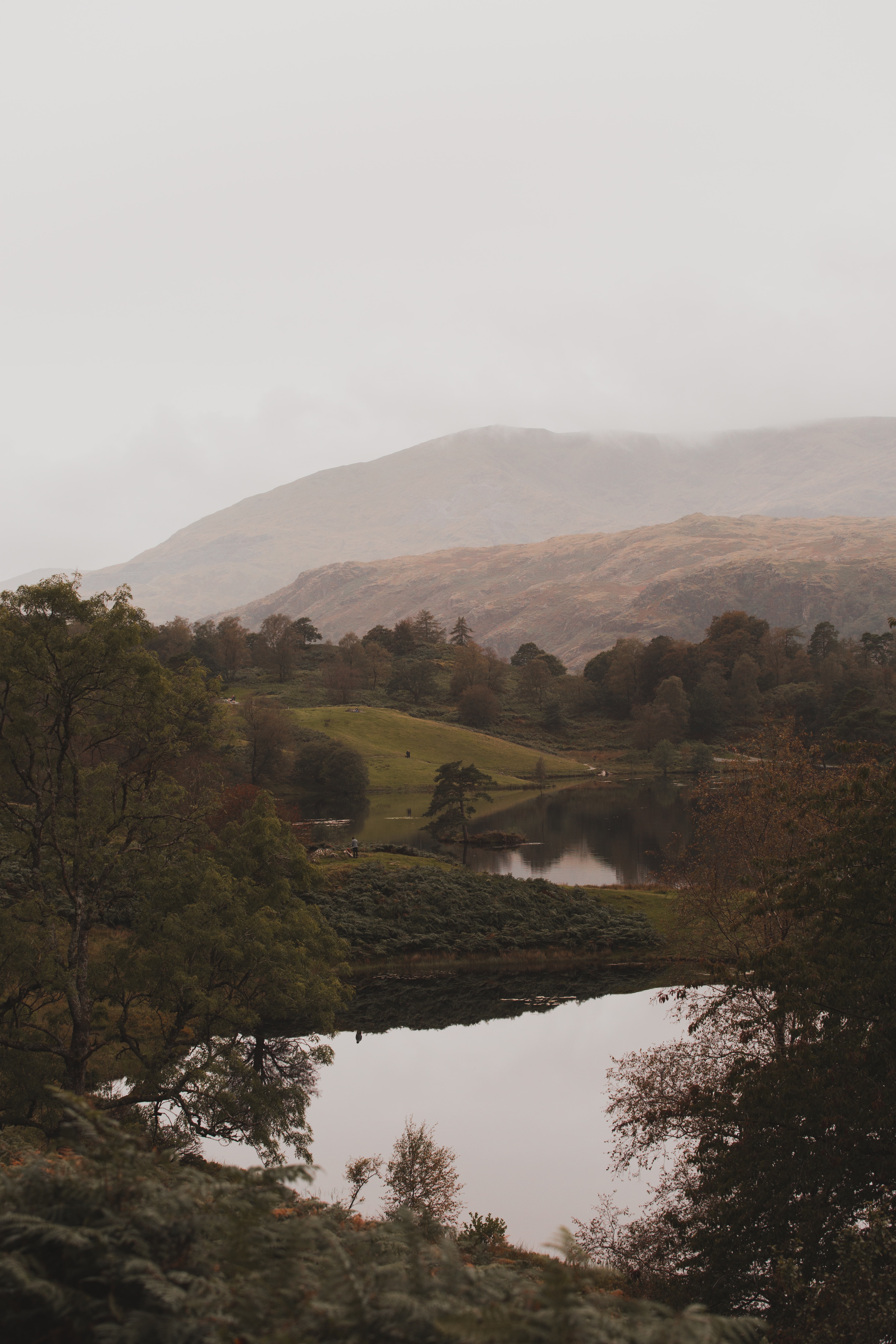 Download mobile wallpaper Fog, Nature, Lake, Mountains, Hills, Landscape for free.