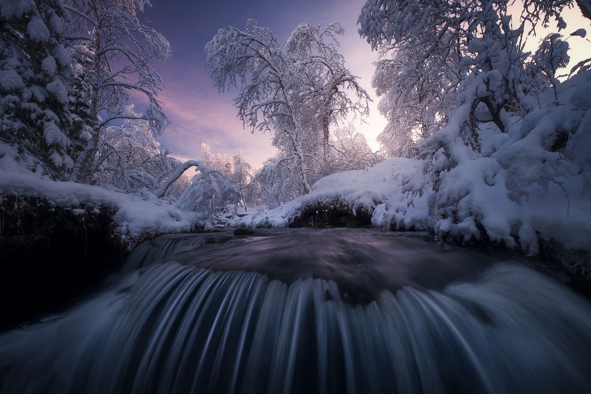 Download mobile wallpaper Winter, Snow, Earth, Stream for free.