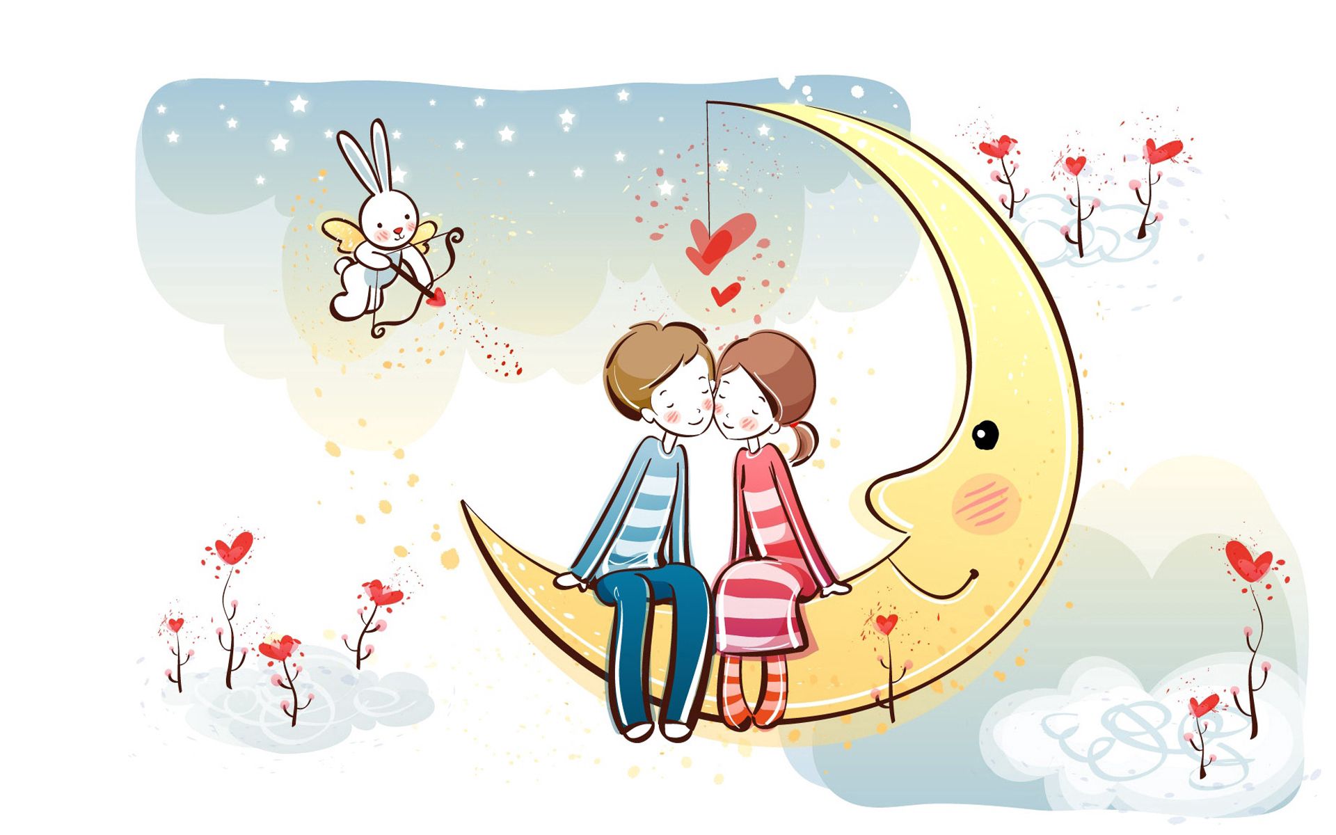 romance, love, couple, moon, pair HD wallpaper