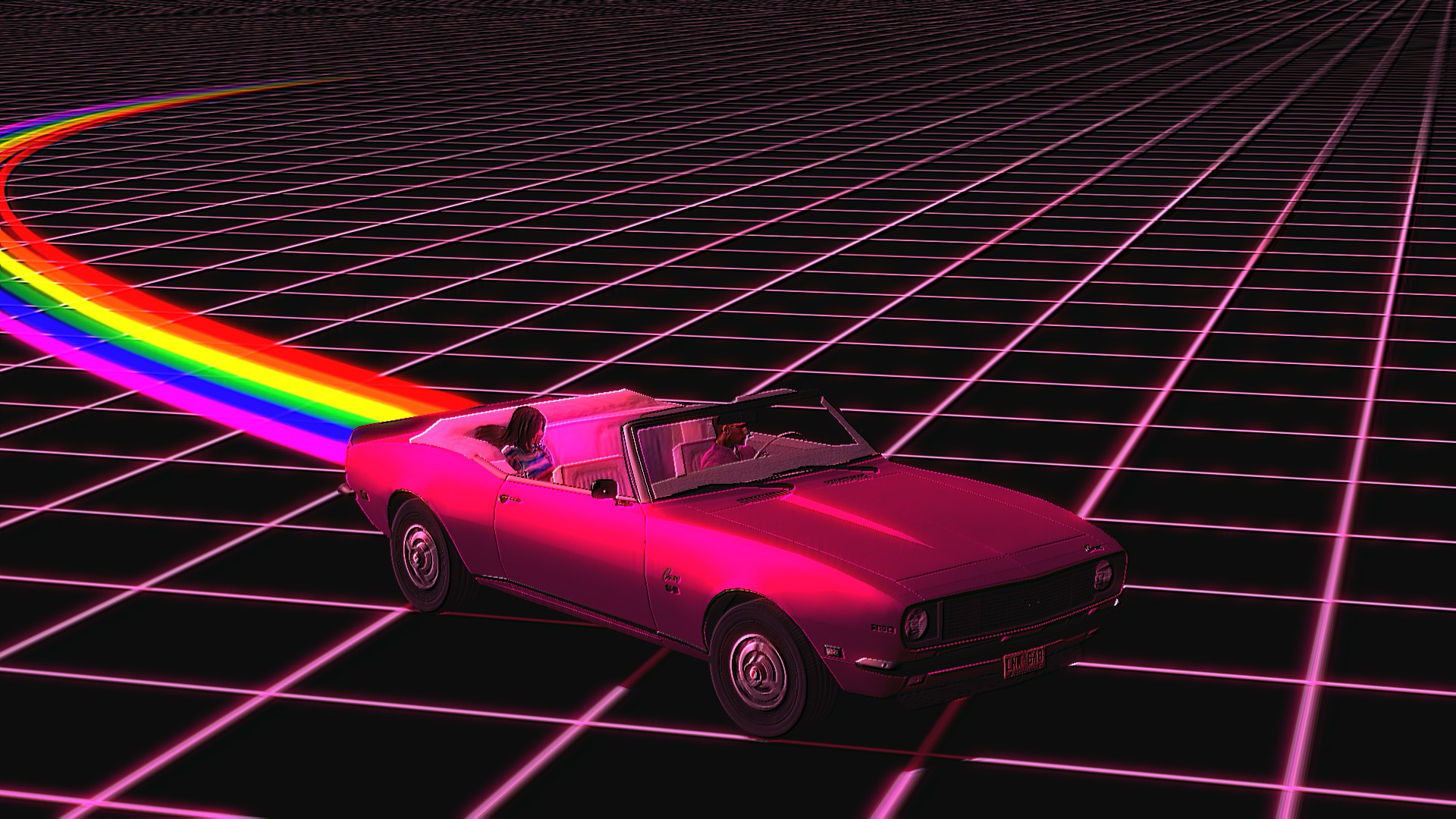 Free download wallpaper Pink, Rainbow, Car, Artistic, Retro Wave, Vaporwave on your PC desktop