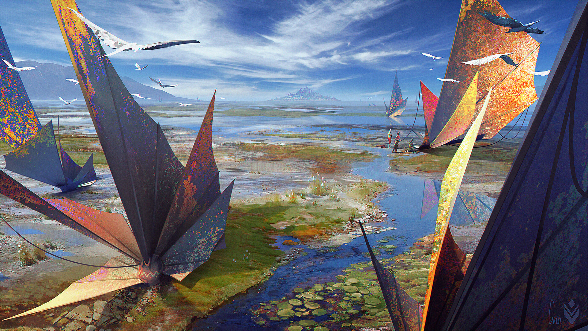 Download mobile wallpaper Landscape, Fantasy, Sky, Ship for free.