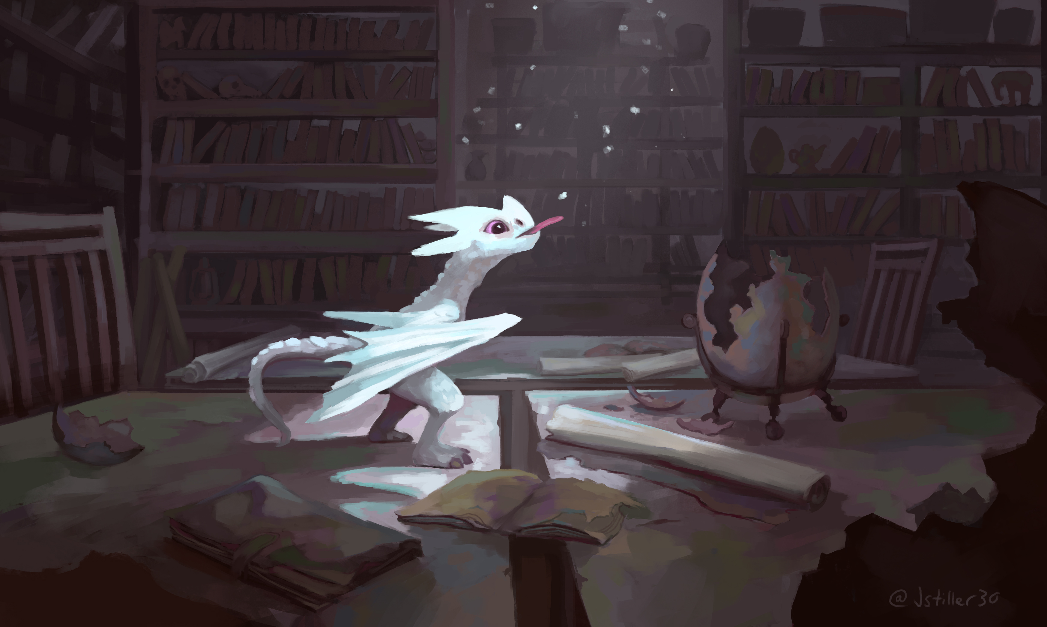 Free download wallpaper Fantasy, Dragon, Library on your PC desktop