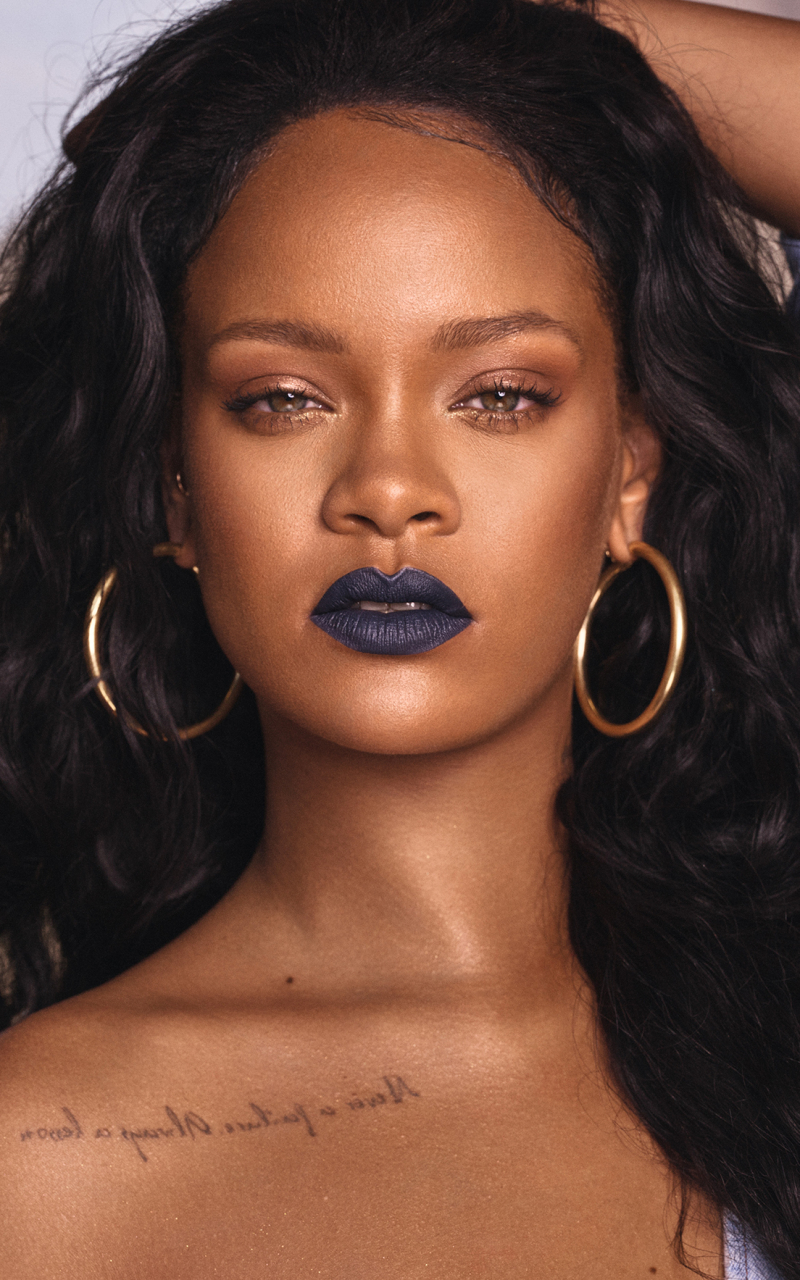 Download mobile wallpaper Music, Rihanna, Singer, Black Hair, Lipstick, Barbadian for free.