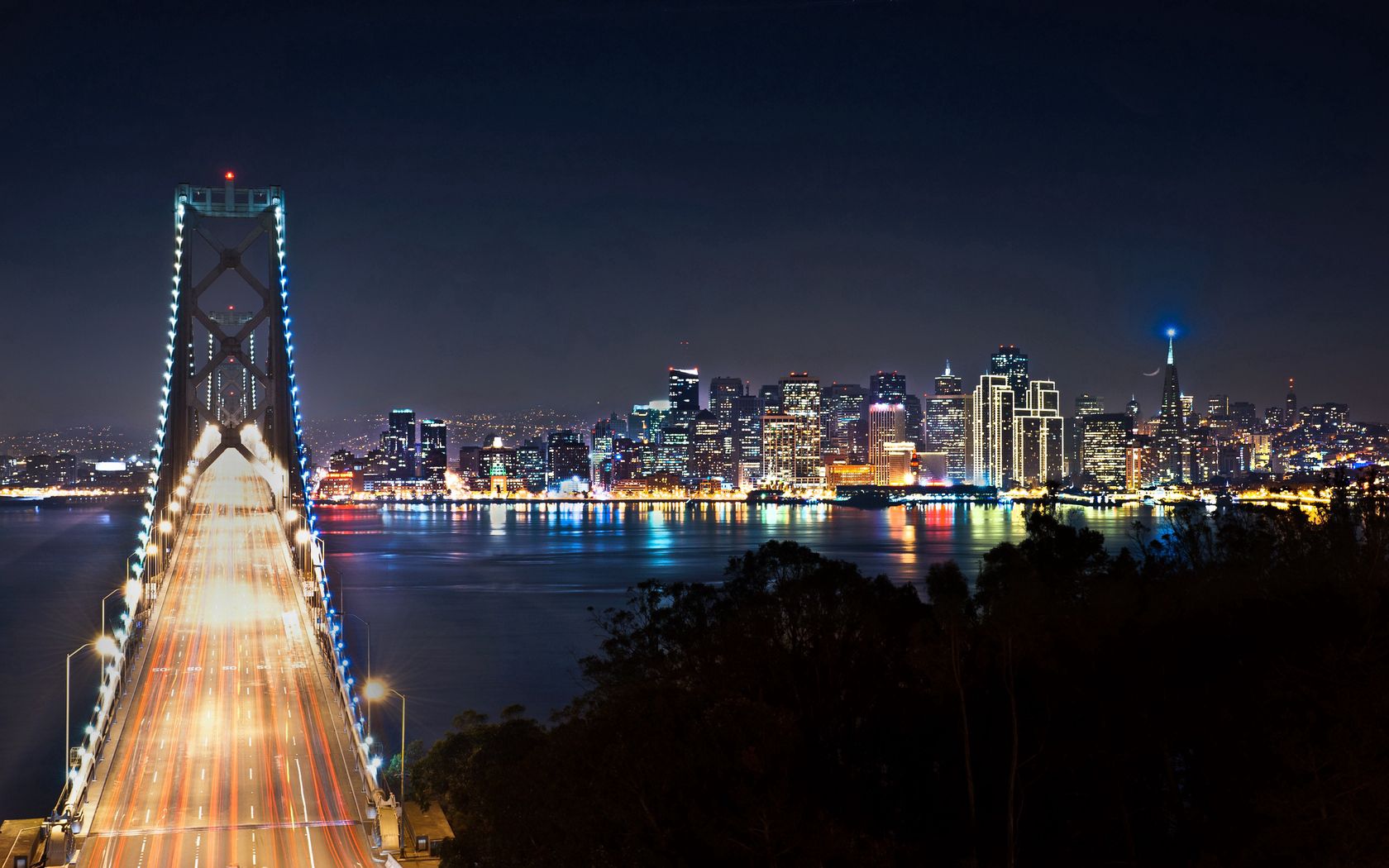 Laden Sie das Night City, Nächtliche Stadt, Brücke, Städte, San Francisco-Bild kostenlos auf Ihren PC-Desktop herunter