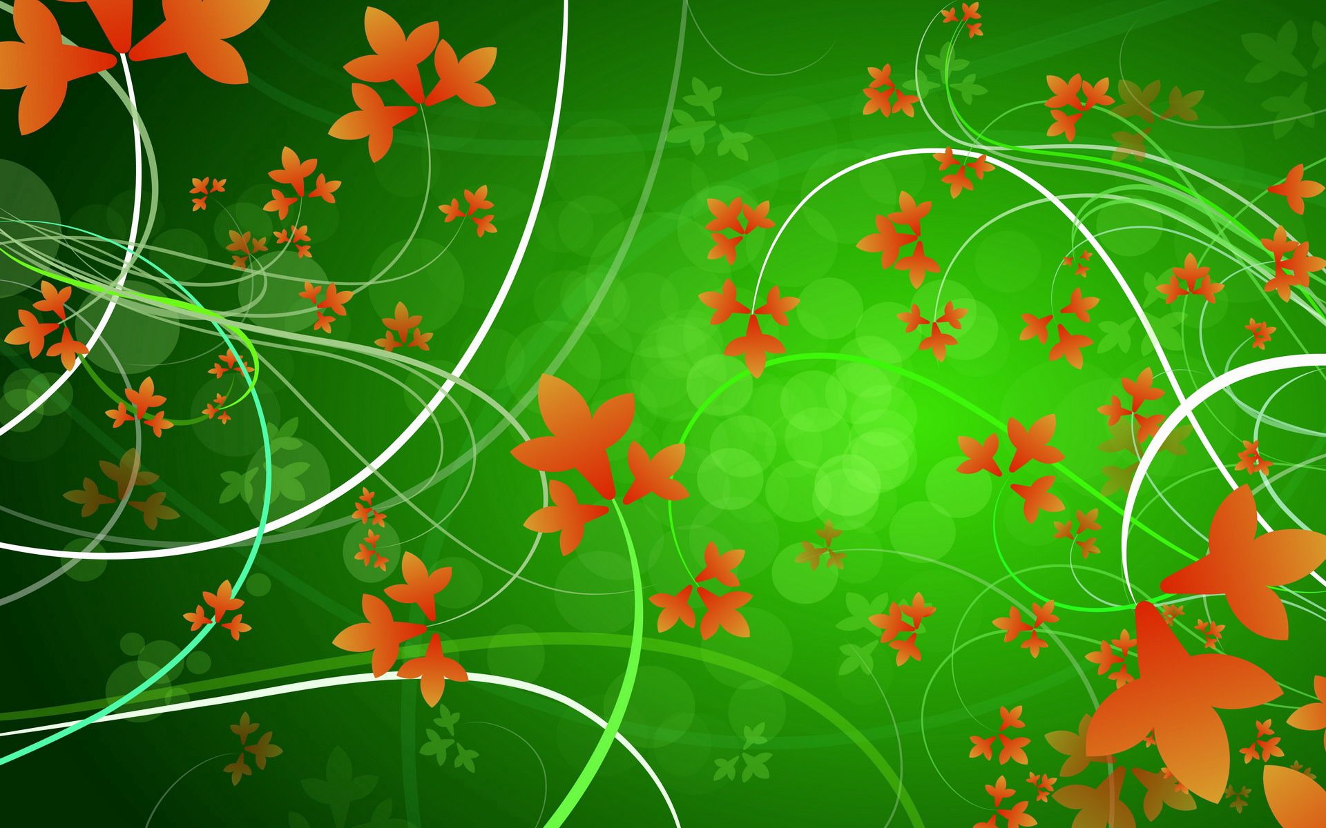 Скачать обои бесплатно Оранжевый, Зеленый, Листья, Узоры, Цветы, Вектор картинка на рабочий стол ПК