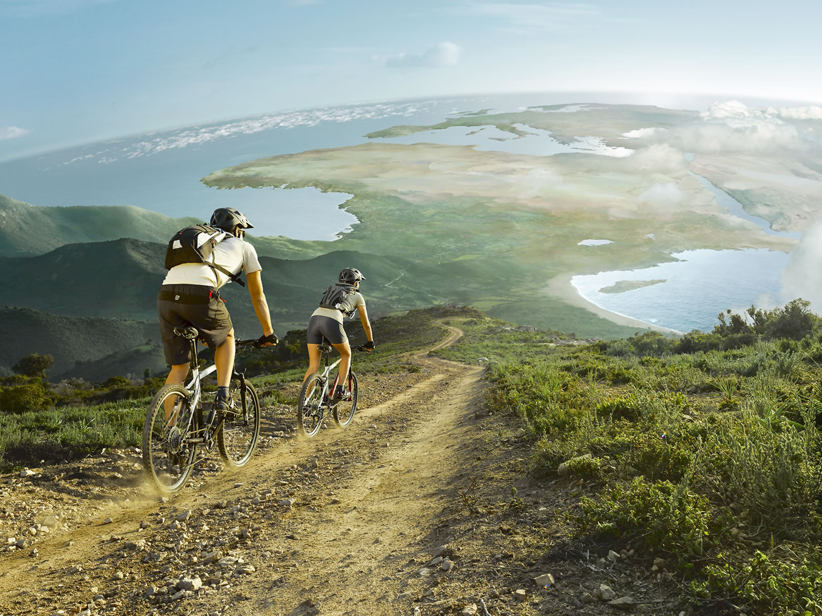 mountain bike, sports, bicycle, dirt road, landscape