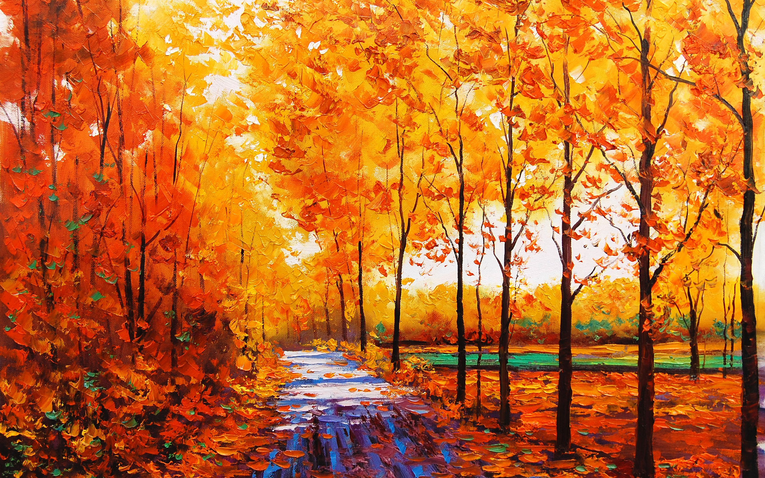 painting, fall, orange (color), artistic, landscape, tree