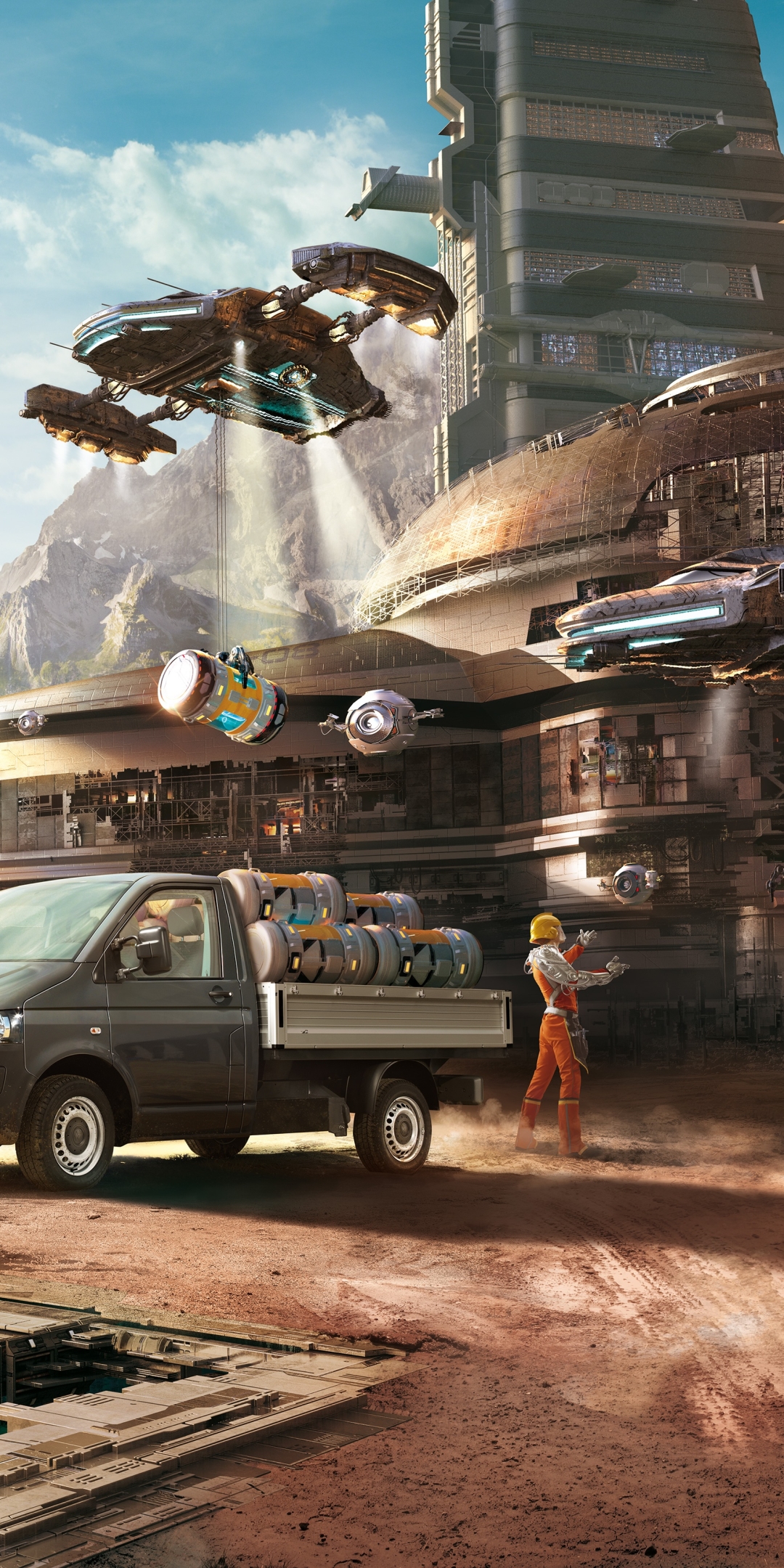 HD wallpaper city, construction, sci fi, futuristic, car, building