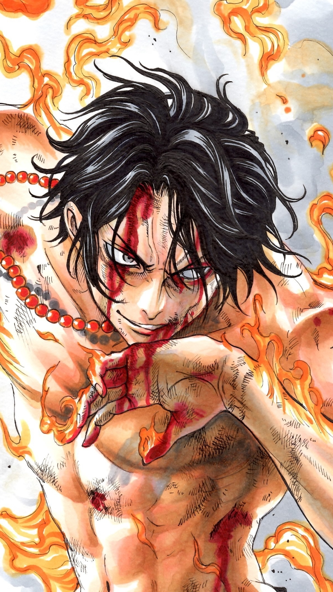 Handy-Wallpaper Blut, Tätowierung, Animes, Schwarzes Haar, Portgas D Ace, One Piece kostenlos herunterladen.