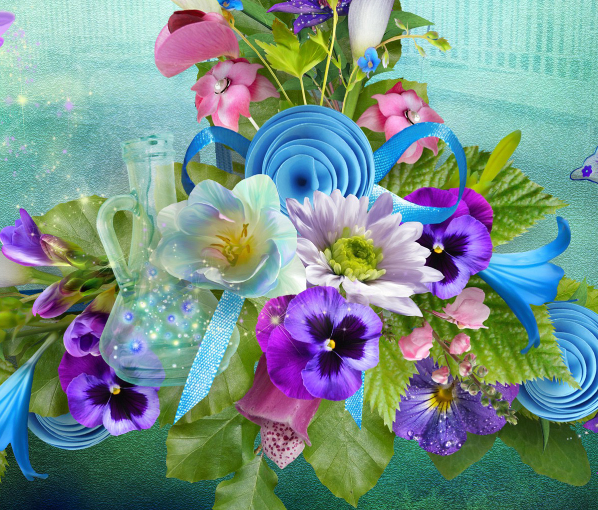 Descarga gratis la imagen Flor, Mariposa, Cinta, Primavera, Artístico, Destellos en el escritorio de tu PC