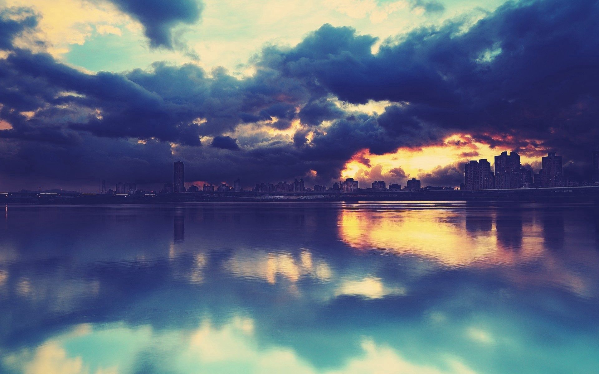 Download mobile wallpaper City, Cities, Clouds, Building, Rivers, Horizon for free.