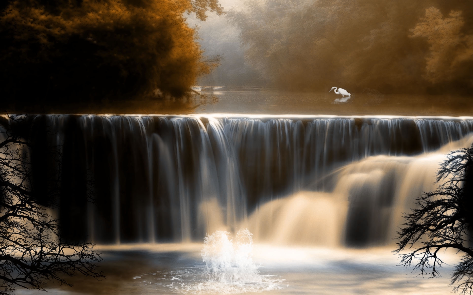 Free download wallpaper Landscape, Rivers, Birds, Waterfalls on your PC desktop