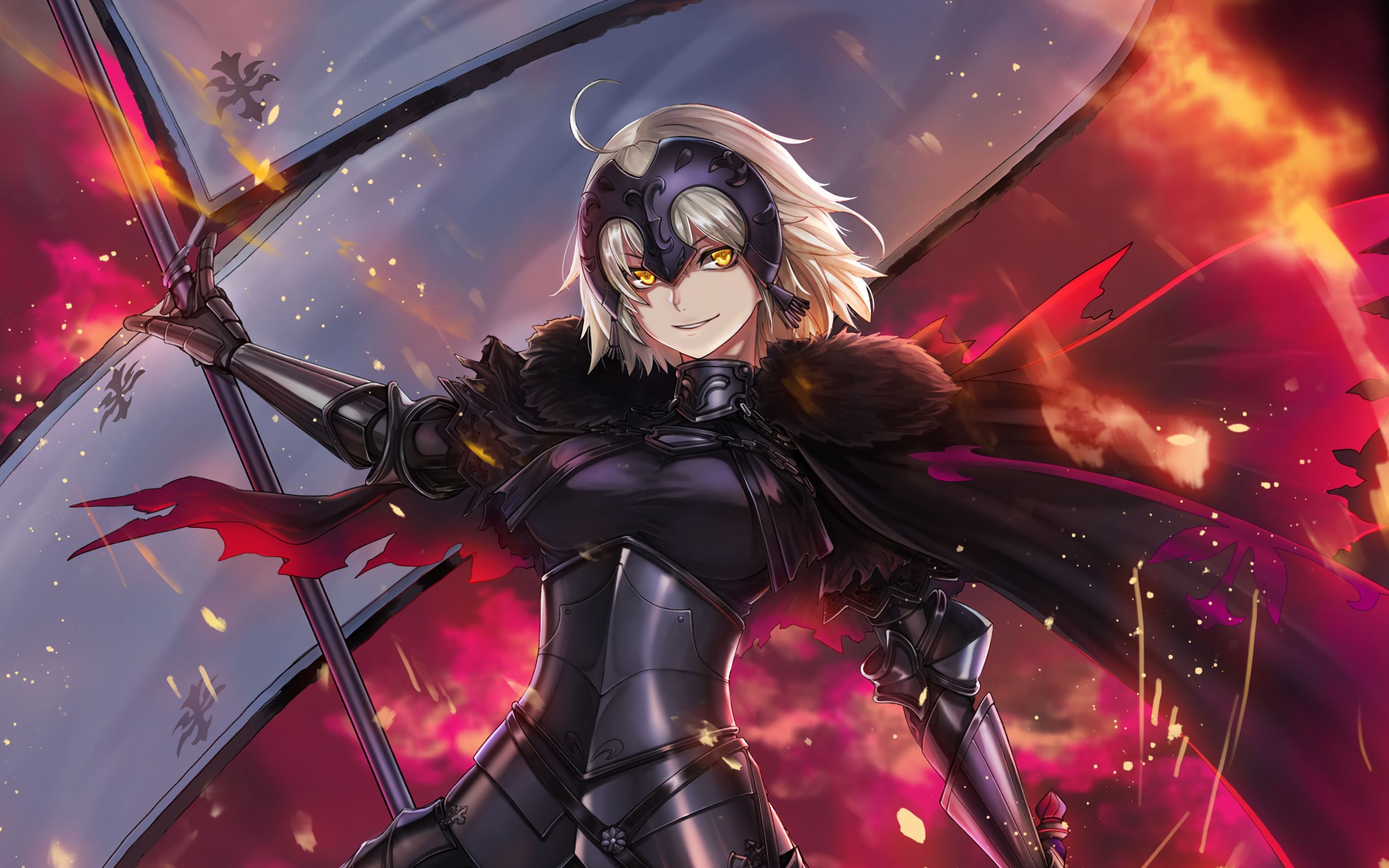 Download mobile wallpaper Anime, Blonde, Yellow Eyes, Short Hair, Woman Warrior, Fate/grand Order, Jeanne D'arc Alter, Avenger (Fate/grand Order), Banner, Fate Series for free.