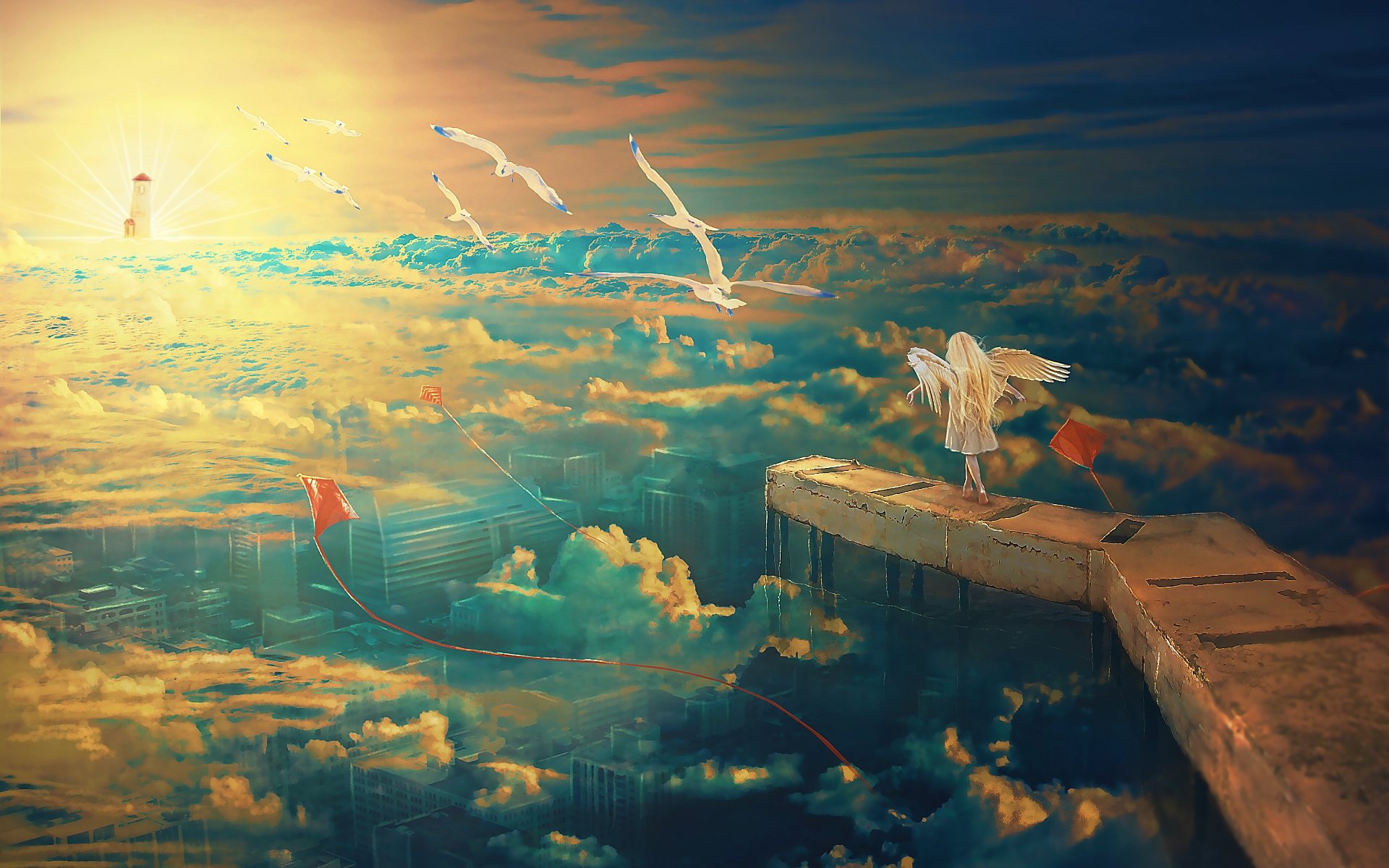 Free download wallpaper Landscape, Sky, Angel, Artistic, Cloud on your PC desktop