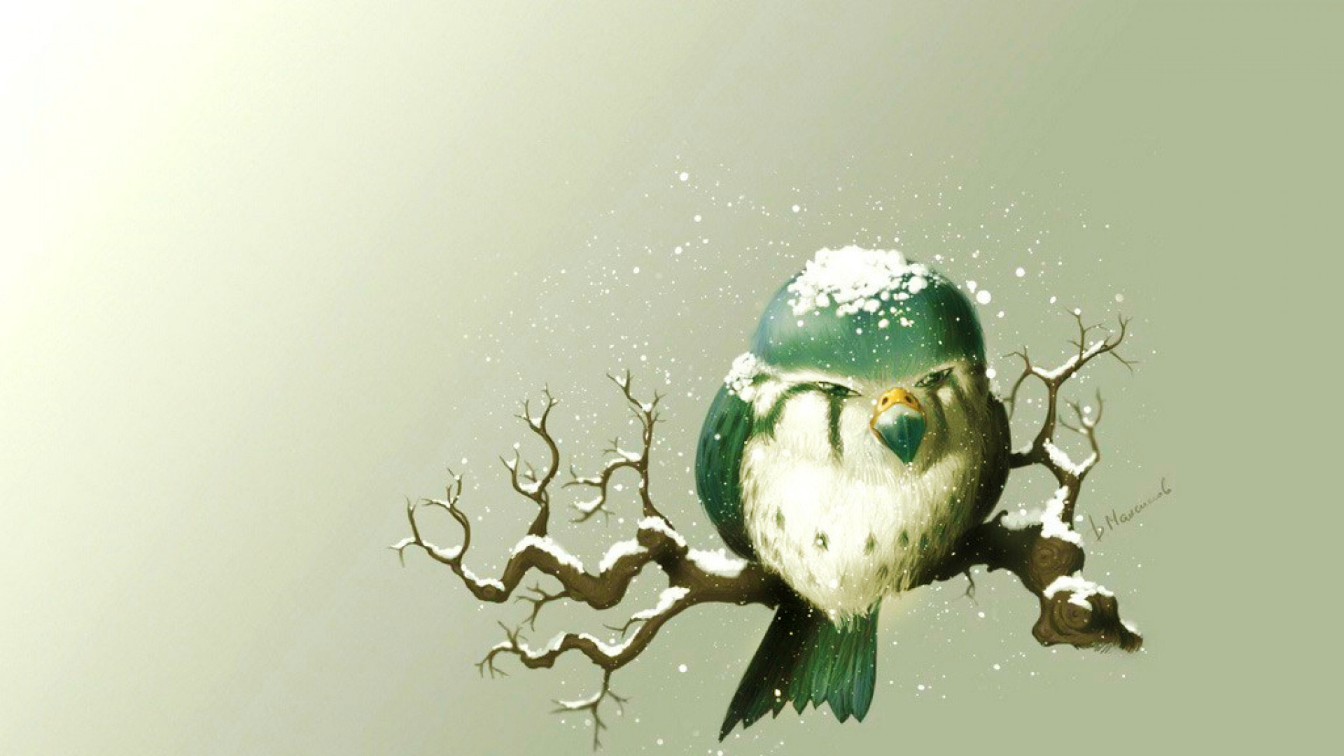 Download mobile wallpaper Snow, Bird, Animal, Artistic, Cute for free.