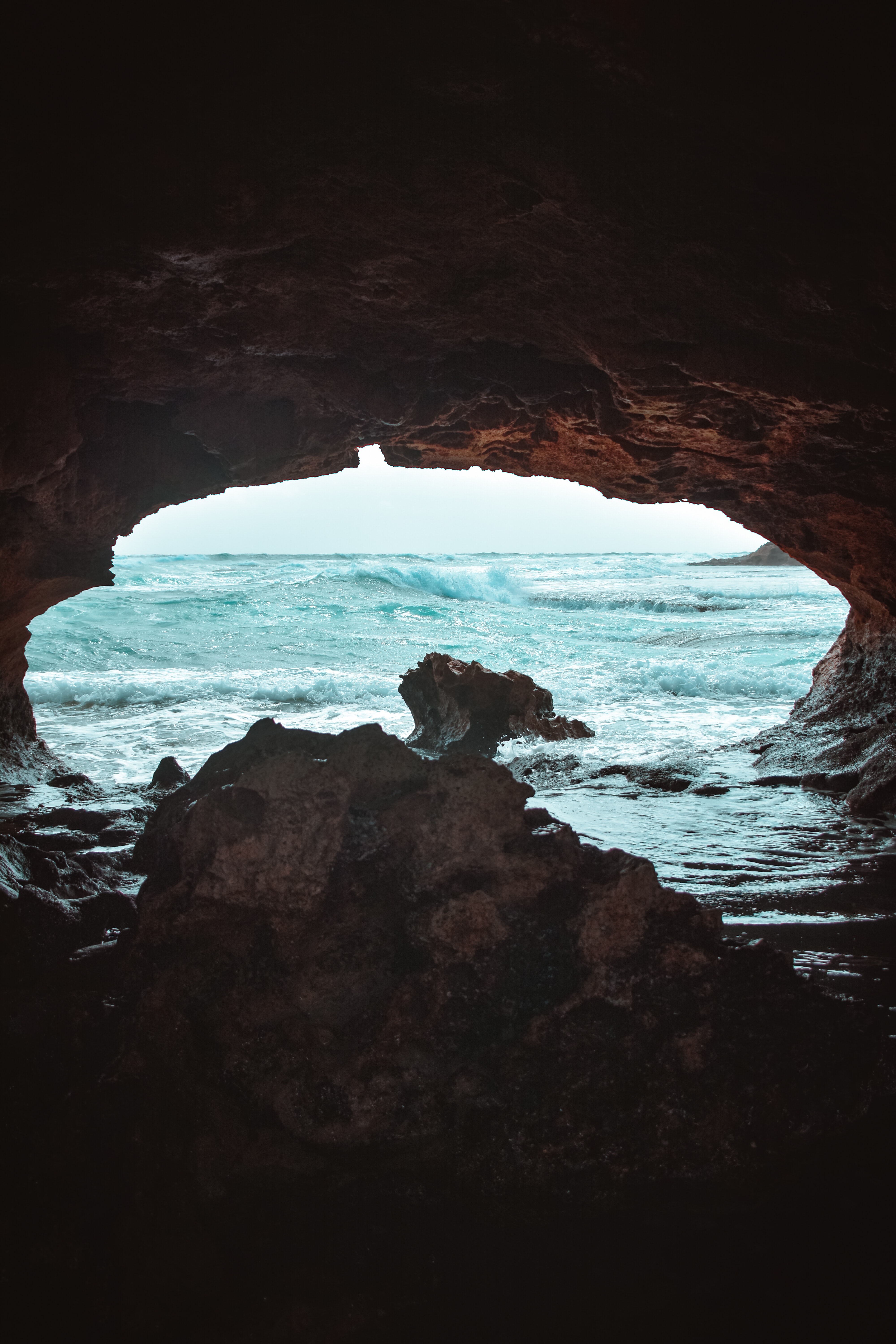 Download mobile wallpaper Rock, Nature, Sea, Waves, Cave for free.
