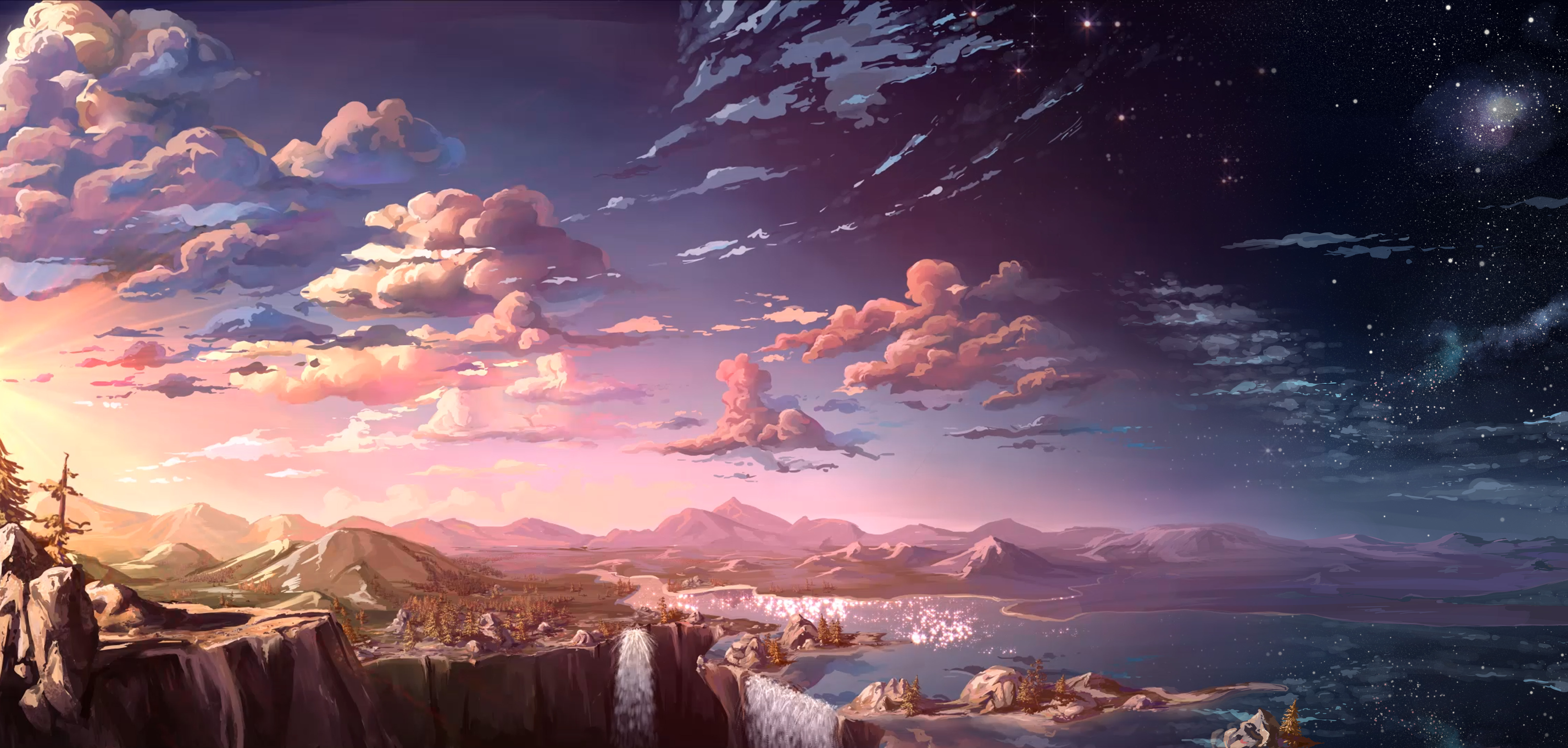 Free download wallpaper Art, Clouds, Waterfalls, Sky, Mountains on your PC desktop