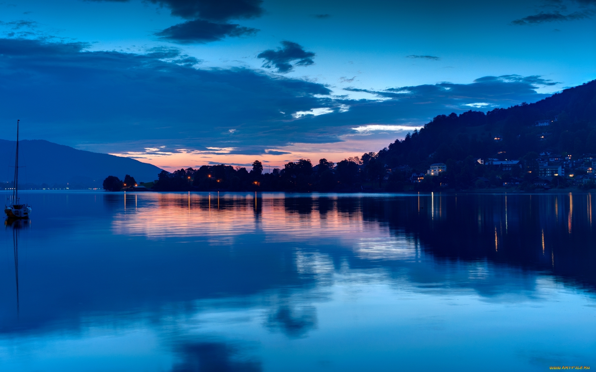 Download mobile wallpaper Water, Lakes, Landscape, Night for free.