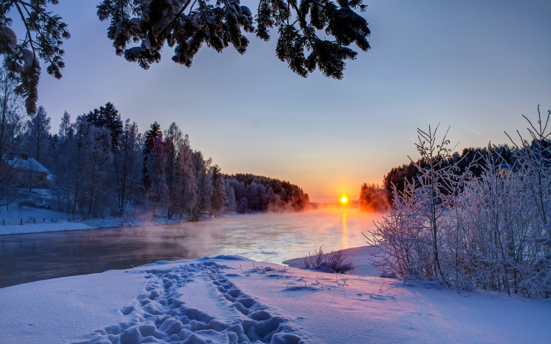 Laden Sie das Winter, Schnee, Baum, Fluss, Erde/natur-Bild kostenlos auf Ihren PC-Desktop herunter