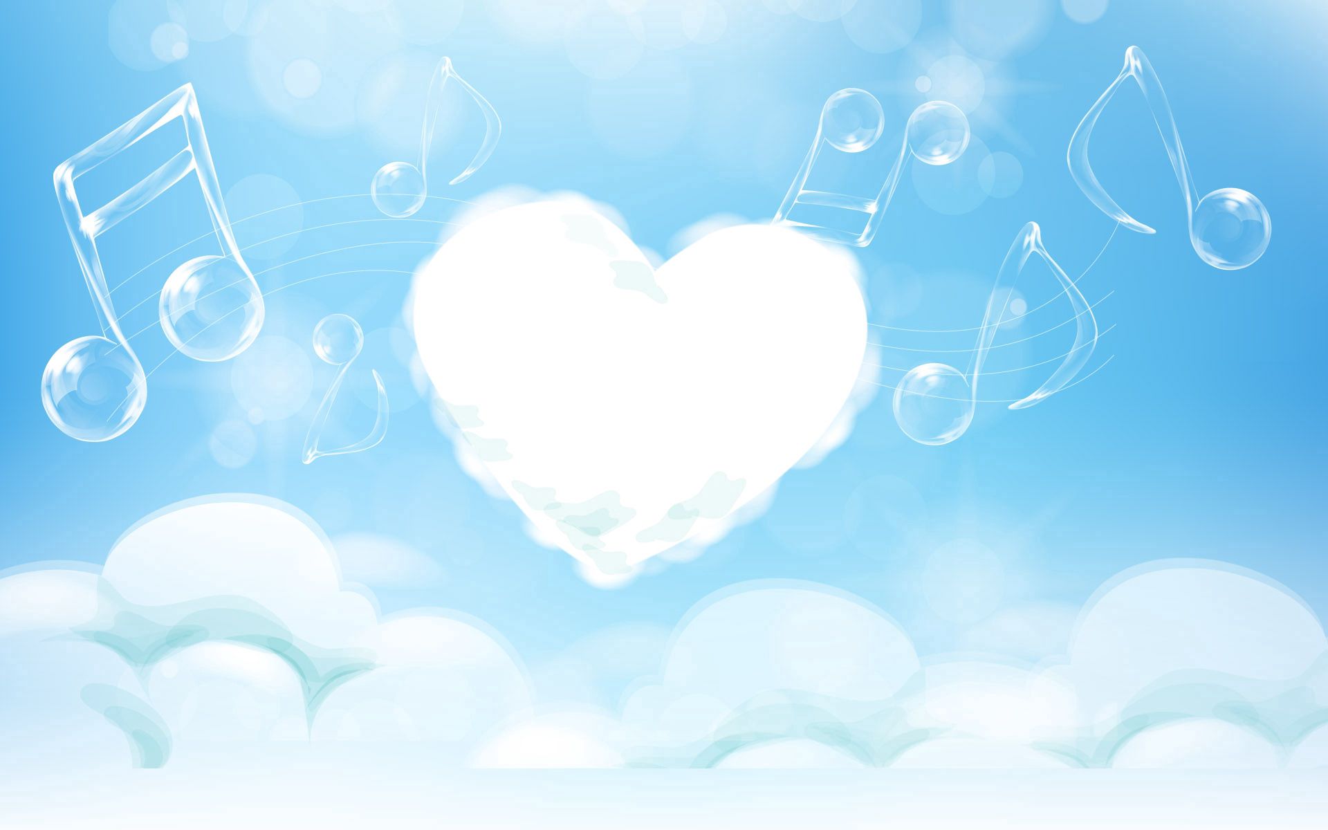 Horizontal Wallpaper music, abstract, light, light coloured, heart, notes, melody
