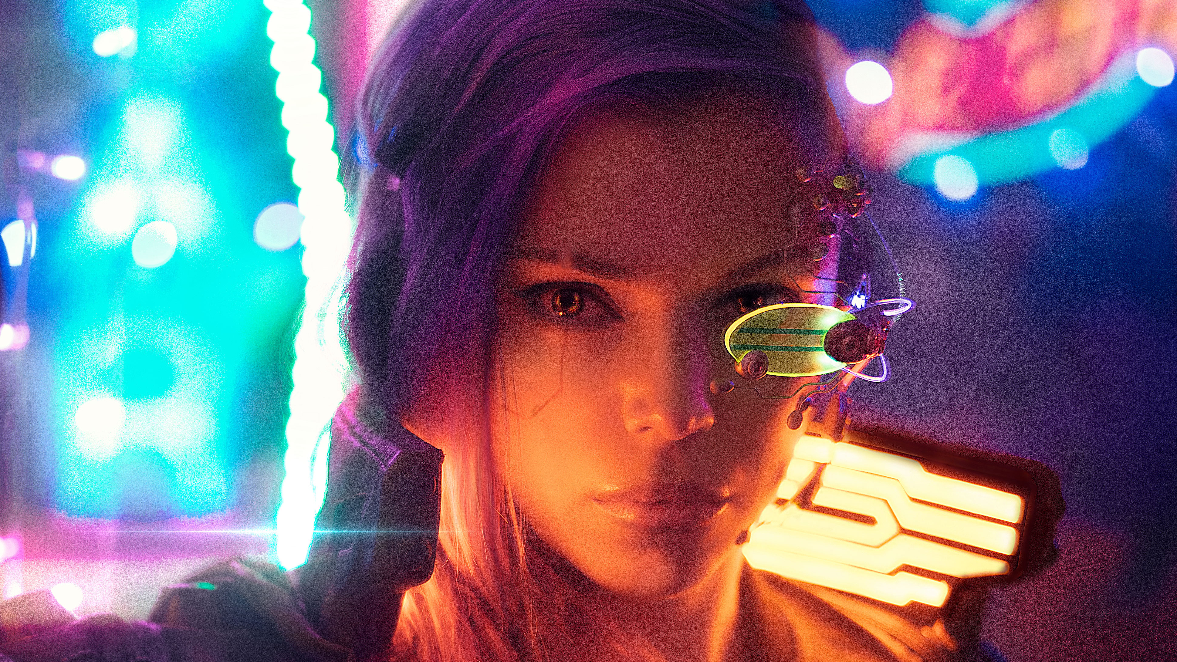 Download mobile wallpaper Cyberpunk, Sci Fi, Face, Purple Hair for free.