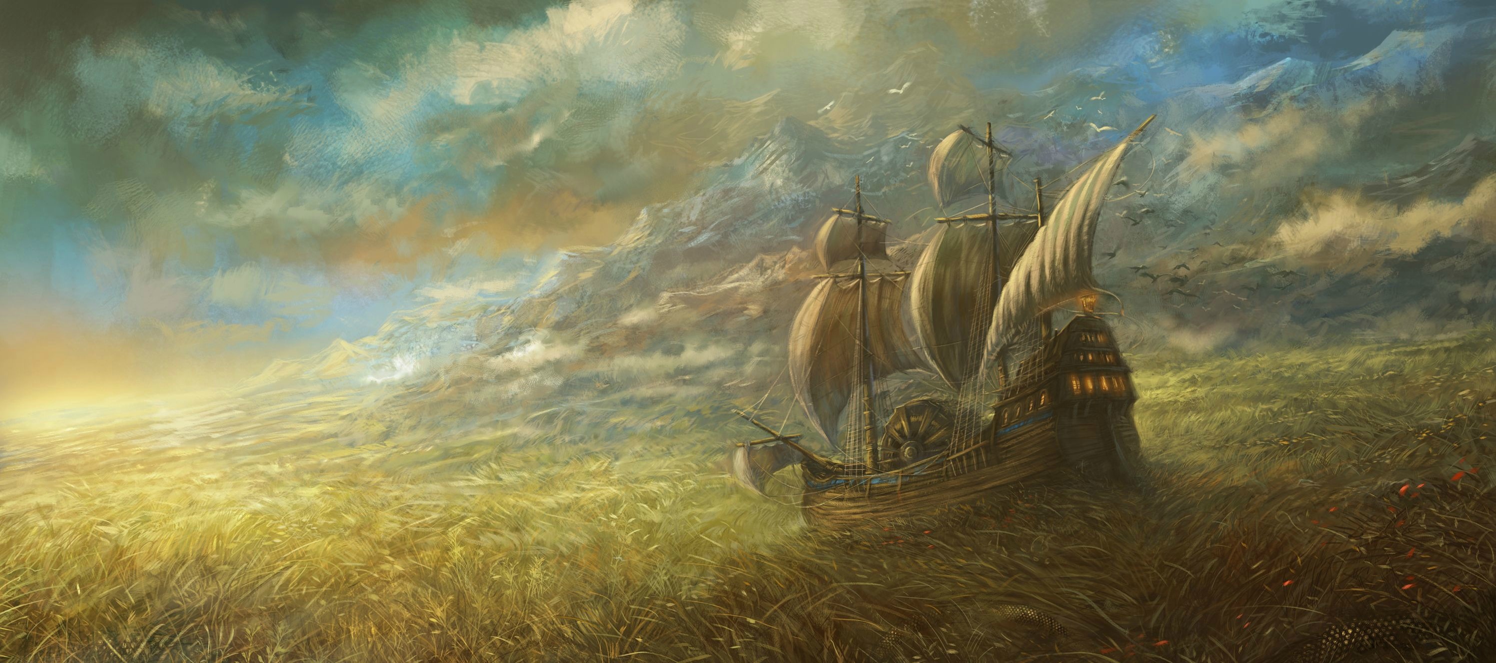 Free download wallpaper Fantasy, Painting, Ship on your PC desktop