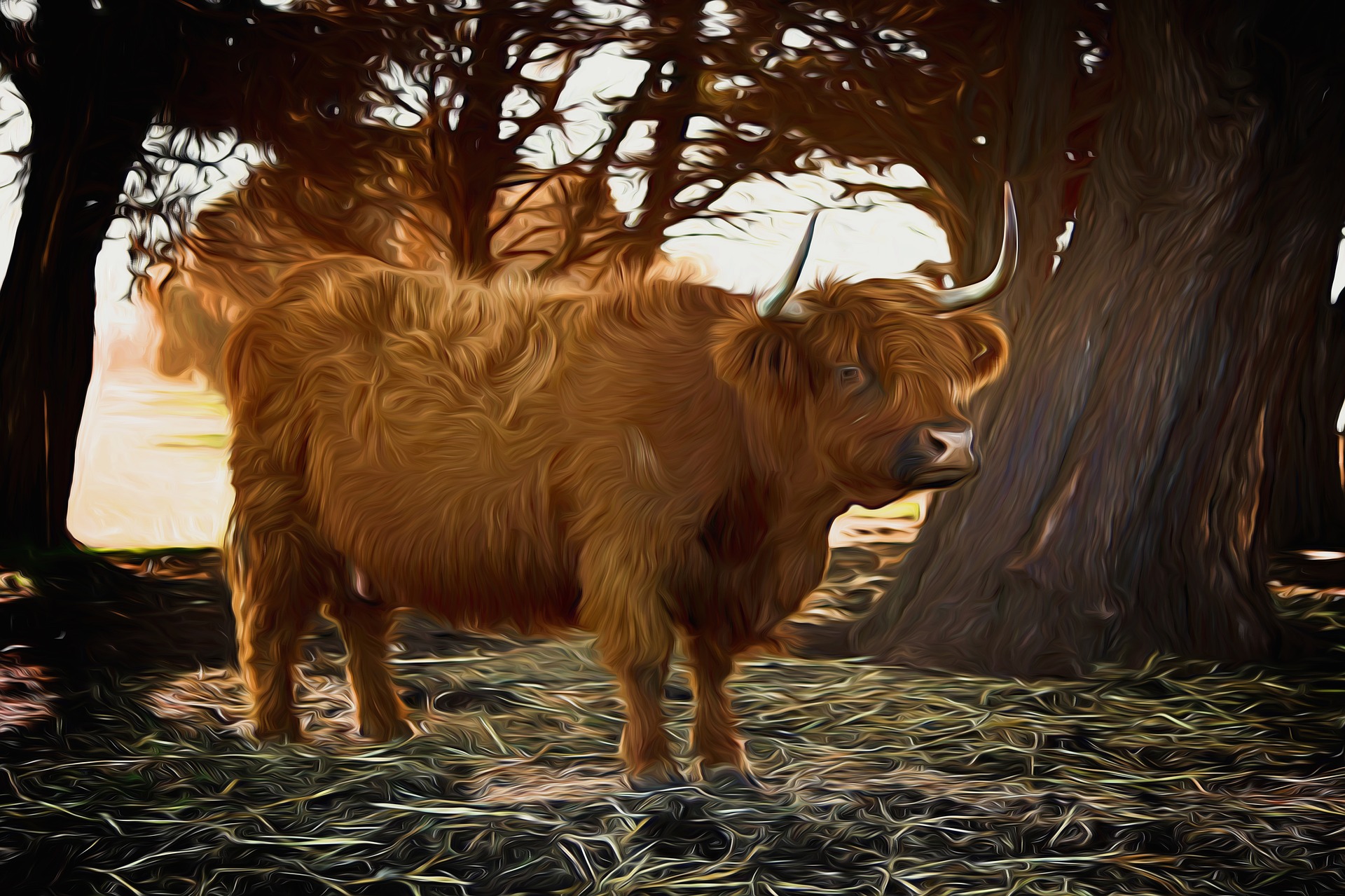 Descarga gratuita de fondo de pantalla para móvil de Animales, Pintura, Pintura Al Óleo, Vaca.