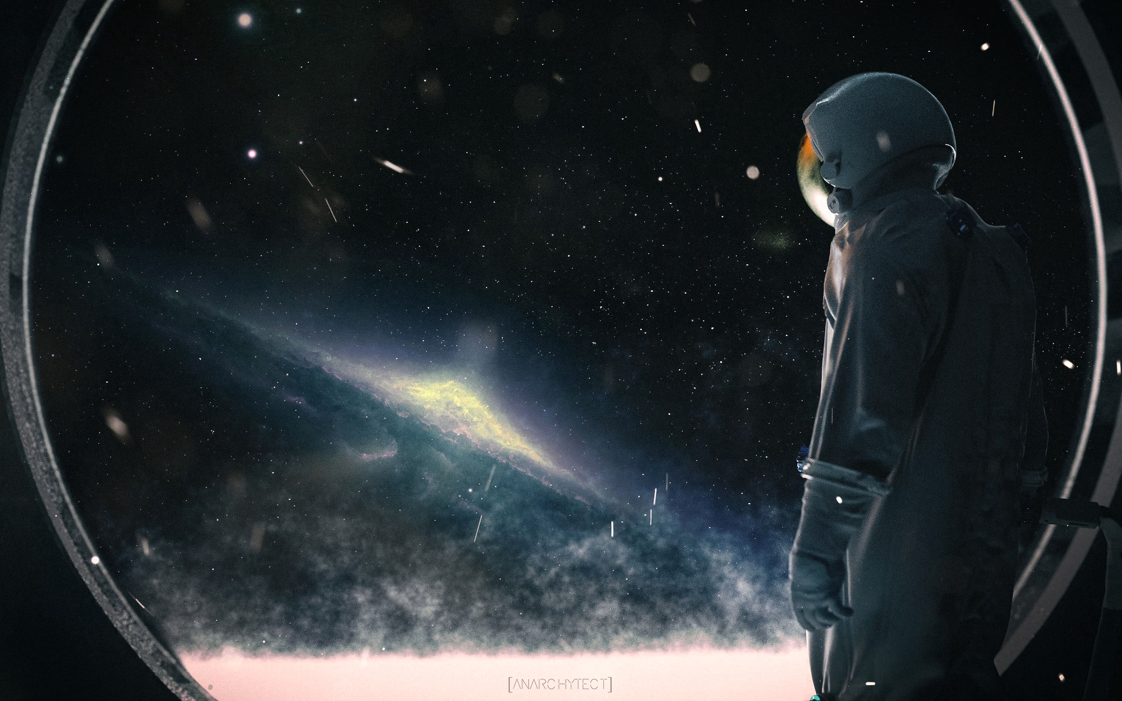 universe, porthole, cosmonaut, spacesuit, space suit