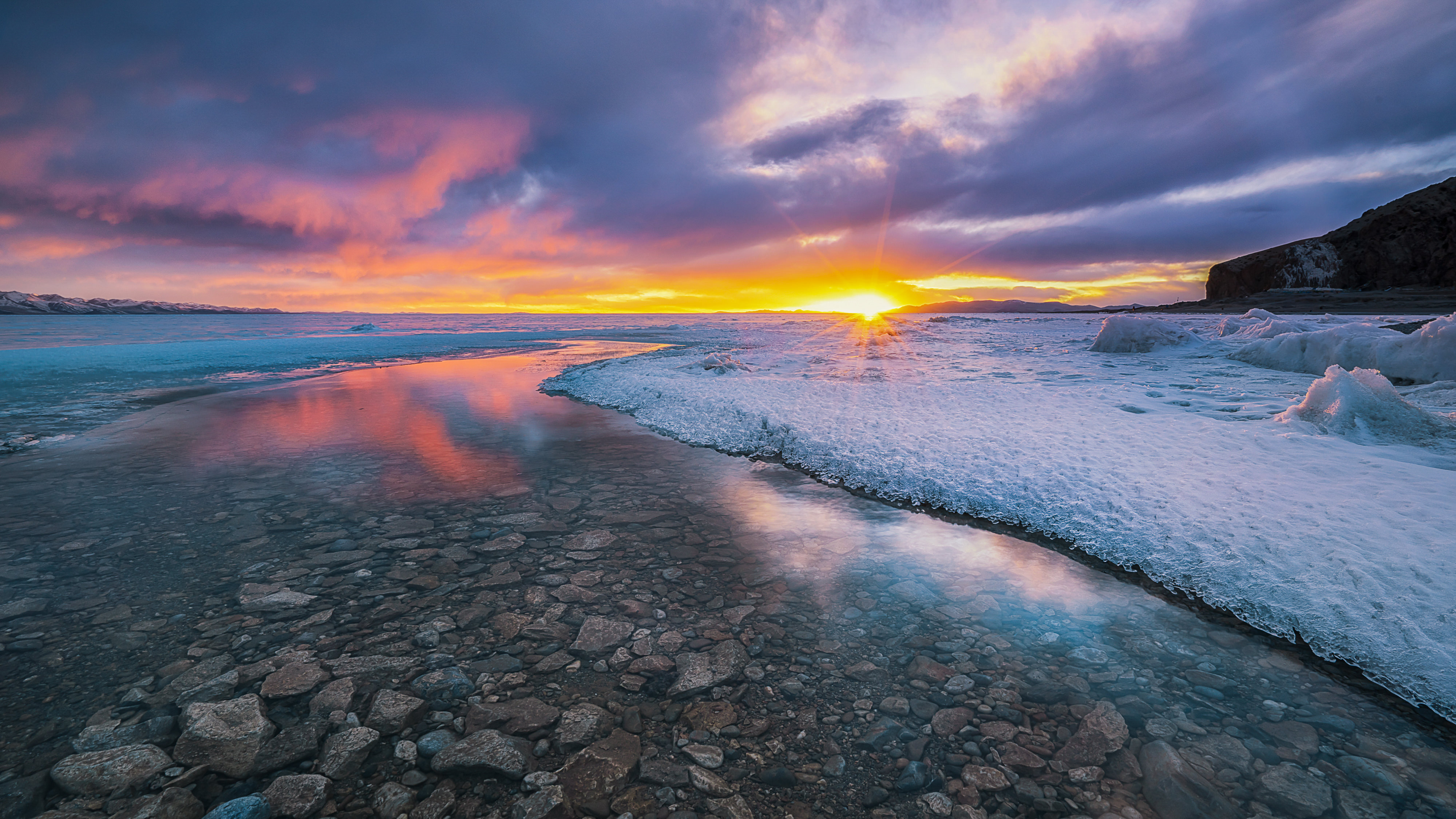 Handy-Wallpaper Wasser, Eis, Horizont, Sonnenuntergang, Erde/natur kostenlos herunterladen.