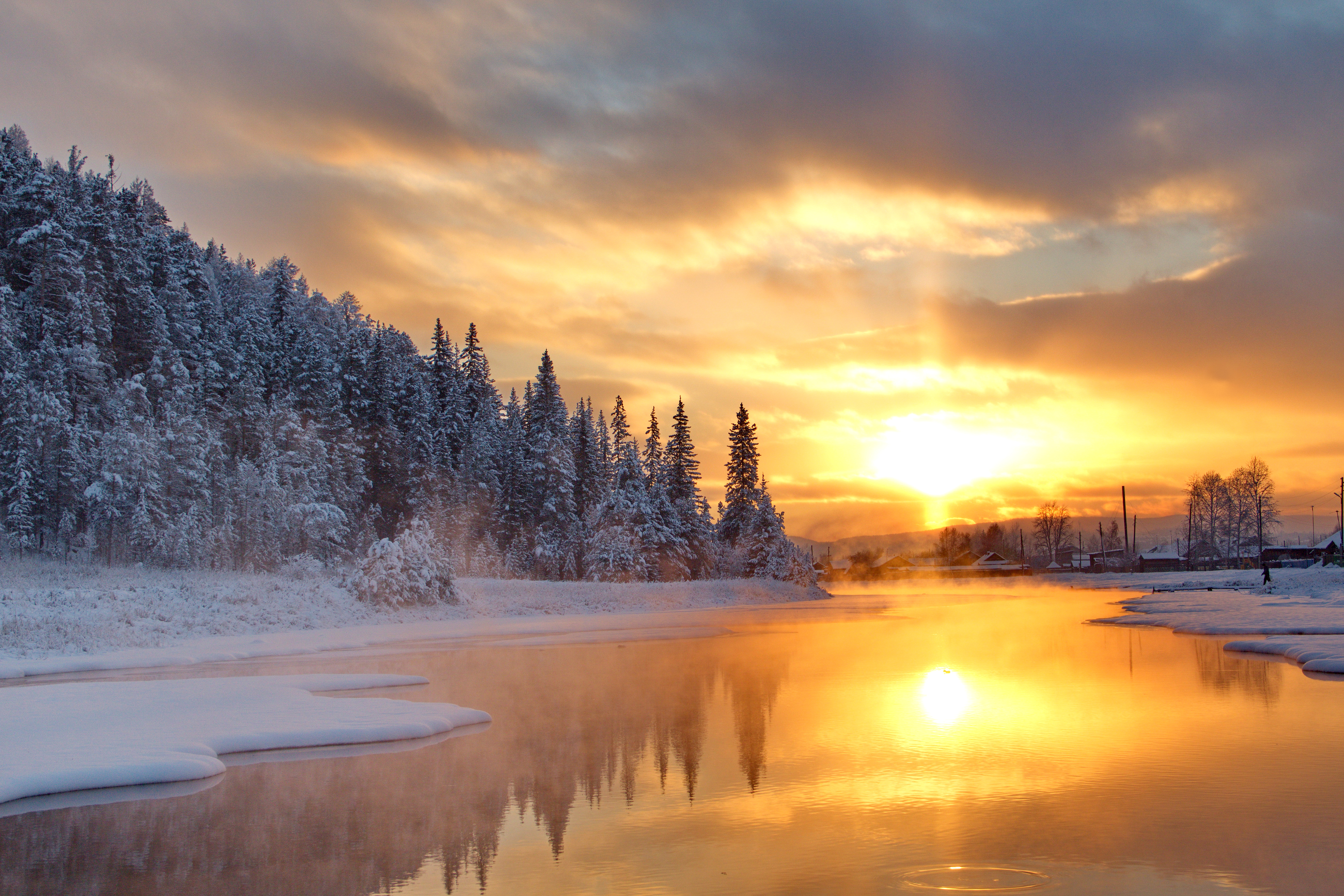 Descarga gratuita de fondo de pantalla para móvil de Invierno, Nieve, Lago, Árbol, Fotografía, Atardecer.