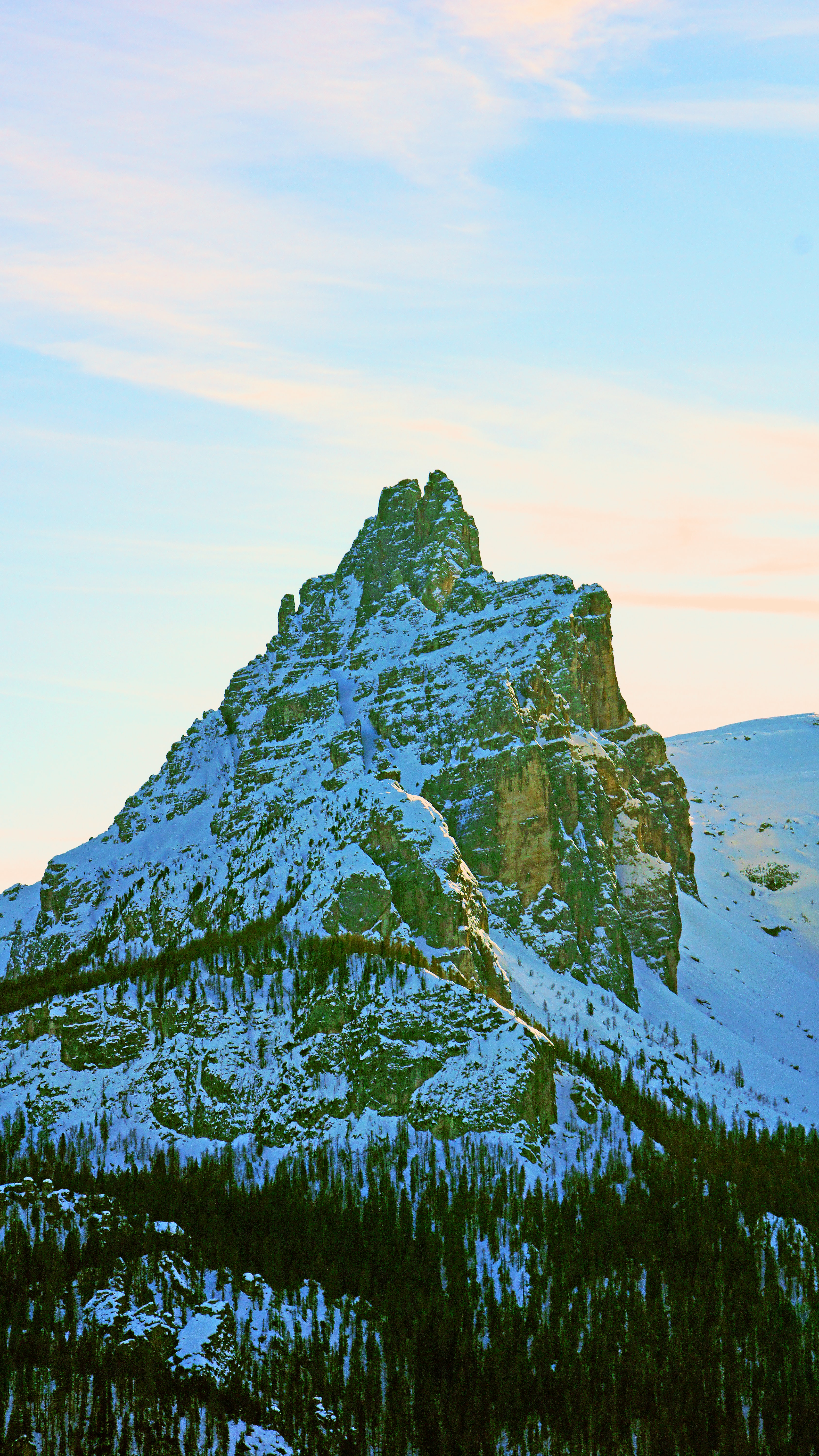 Descarga gratuita de fondo de pantalla para móvil de Naturaleza, Las Rocas, Rocas, Montaña, Arriba, Nevado, Árboles, Nieve, Cubierto De Nieve, Vértice.