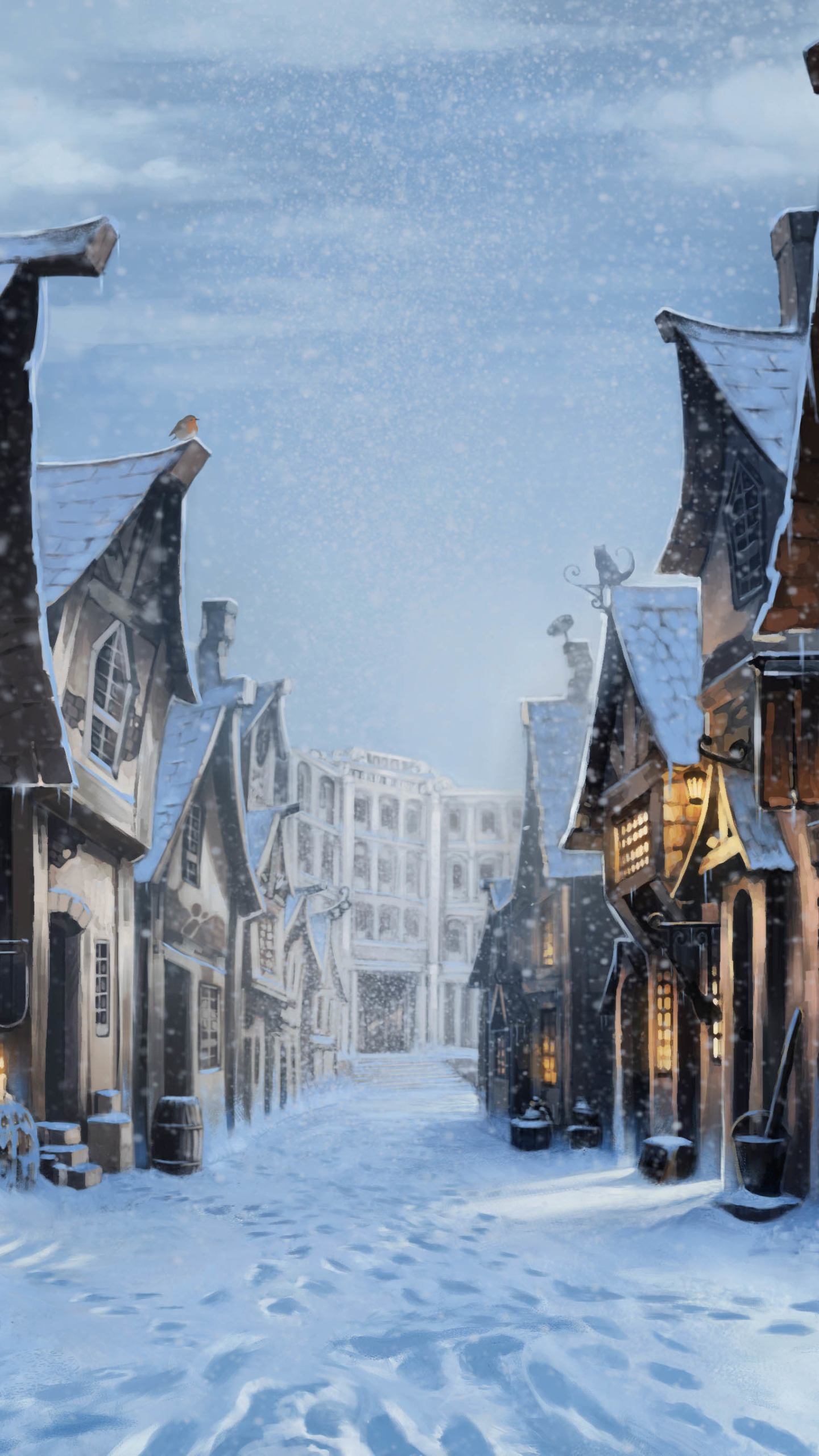 Handy-Wallpaper Winter, Schnee, Harry Potter, Haus, Künstlerisch, Winkelgasse kostenlos herunterladen.