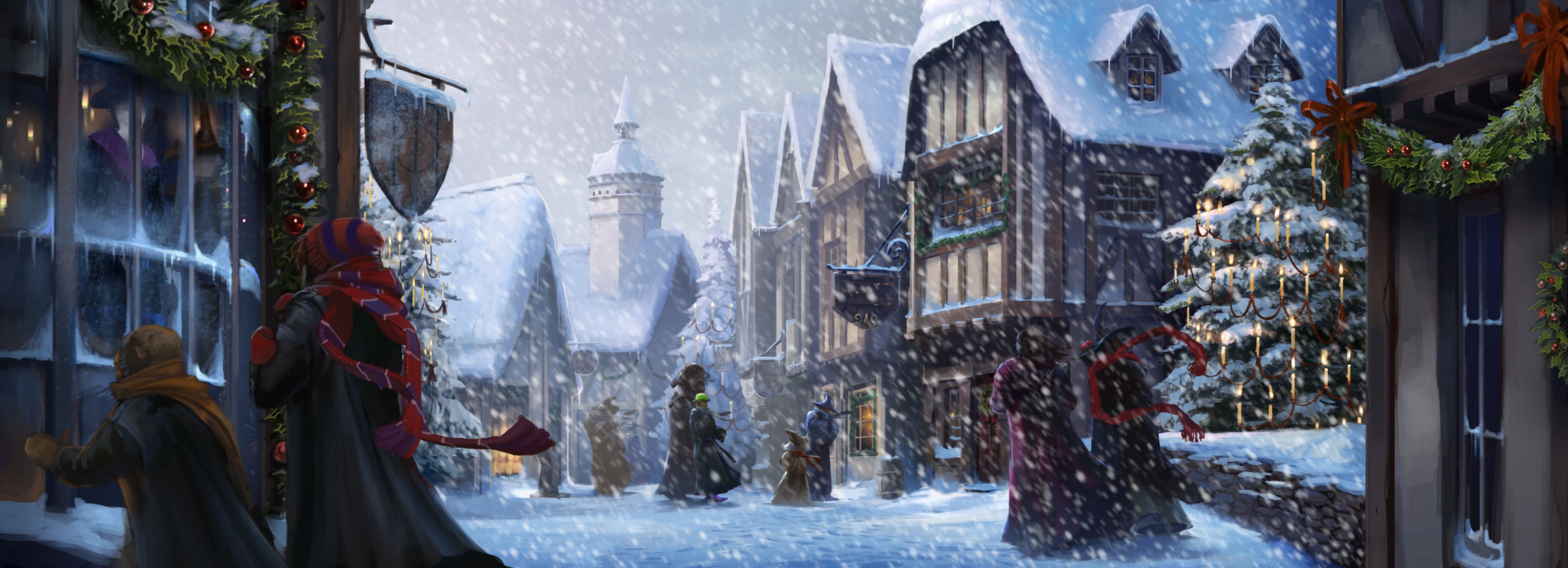 Скачать обои бесплатно Кино, Зима, Рождество, Гарри Поттер, Гарри Поттер И Узник Азкабана картинка на рабочий стол ПК