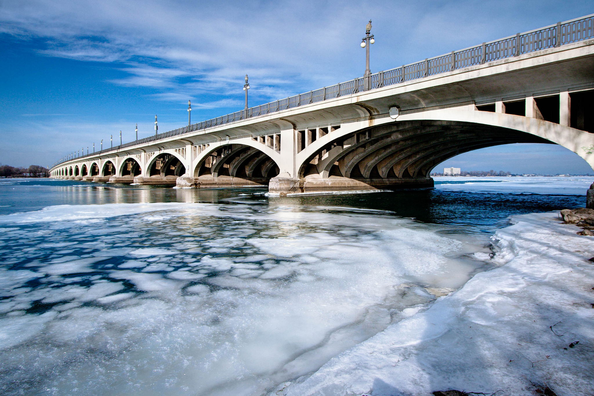 Download mobile wallpaper Winter, Bridges, Ice, Bridge, River, Man Made for free.
