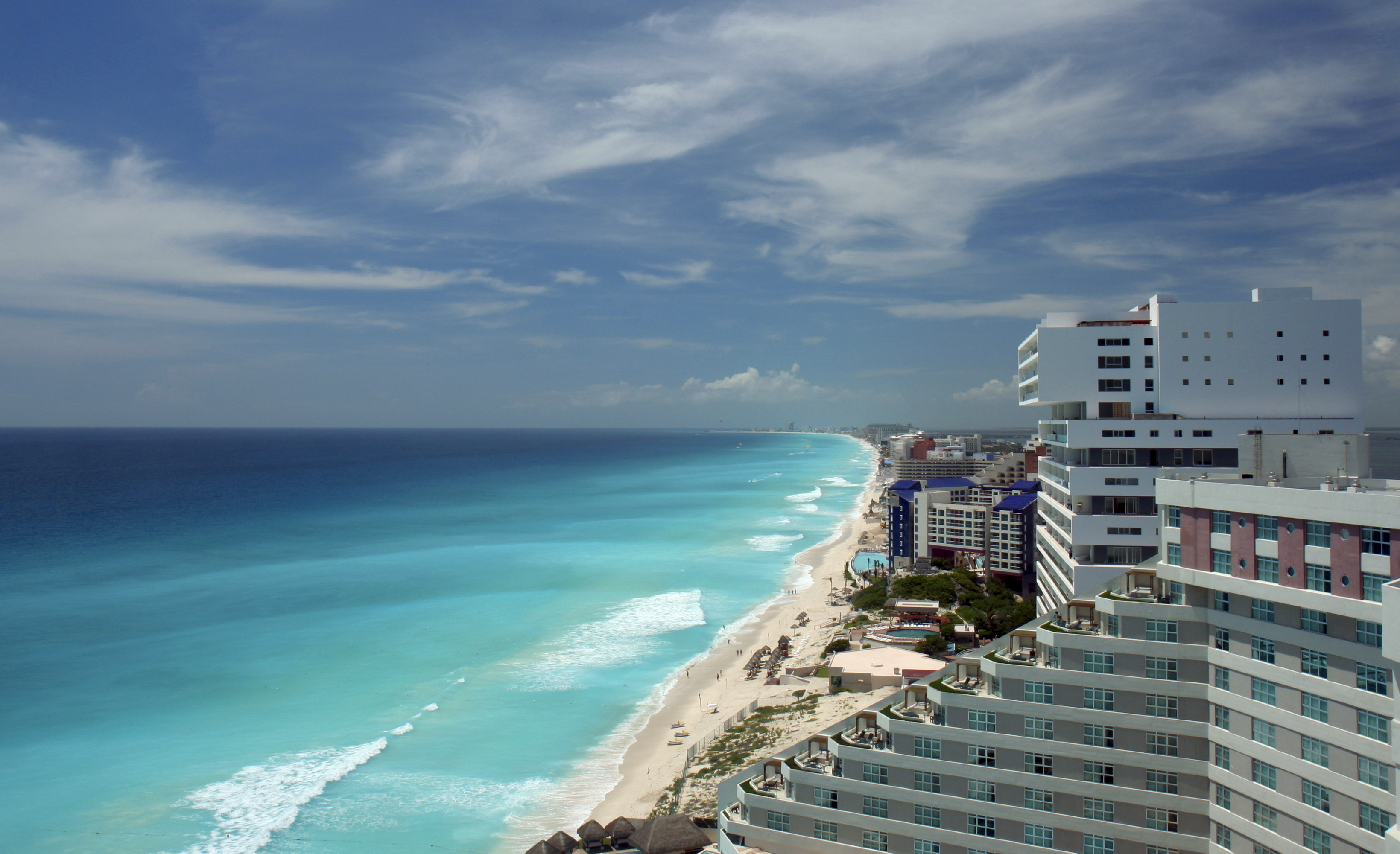 beach, mexico, man made, resort, cancún, horizon, hotel, ocean, sea, turquoise