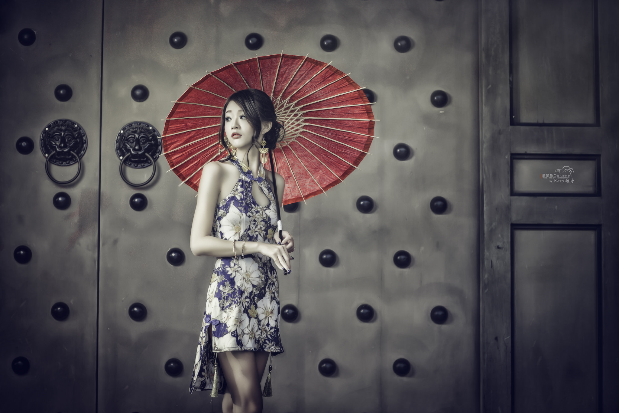 Download mobile wallpaper Umbrella, Dress, Brunette, Oriental, Model, Women, Earrings, Asian for free.