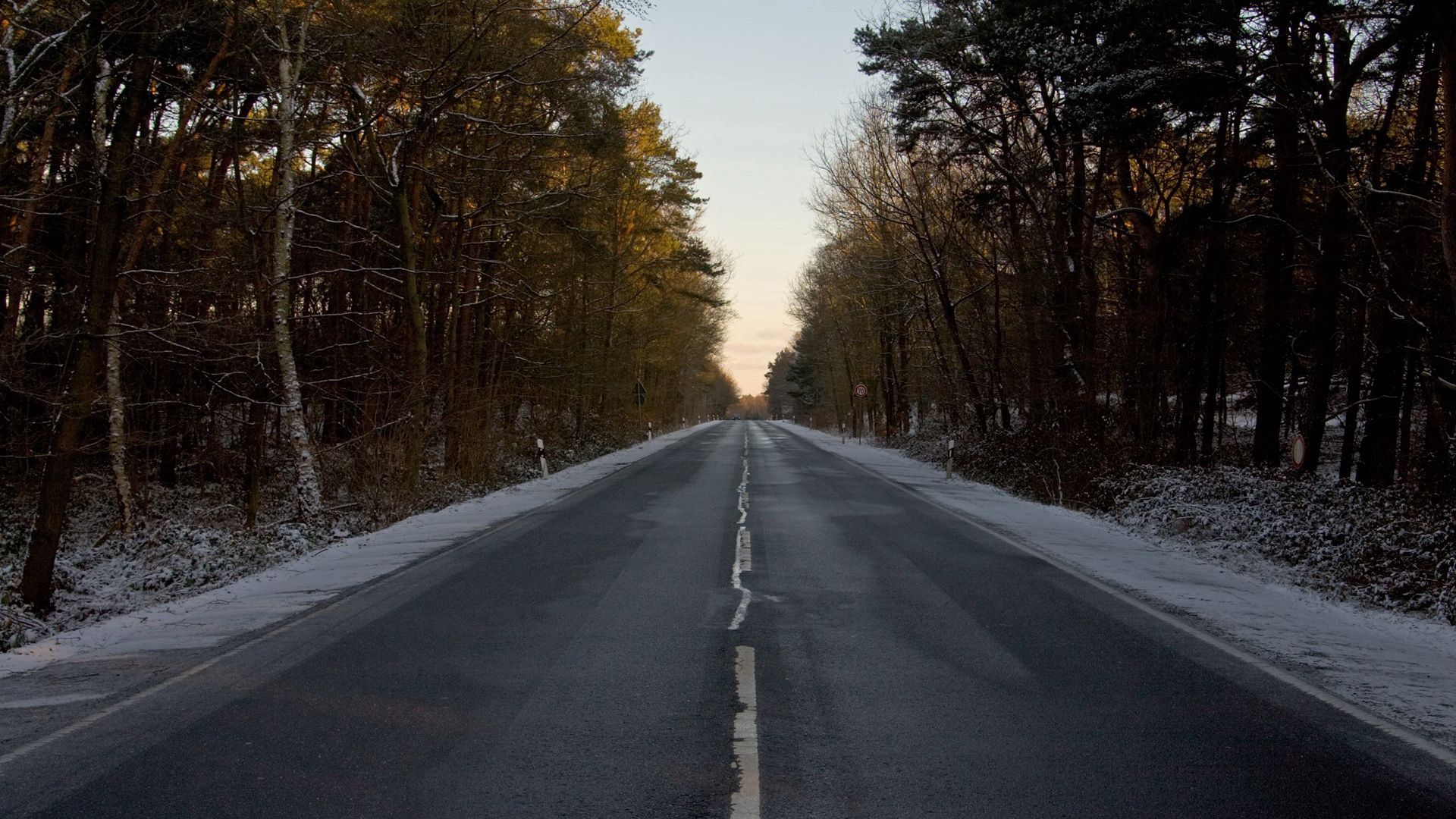 snow, road, winter, nature, asphalt desktop HD wallpaper