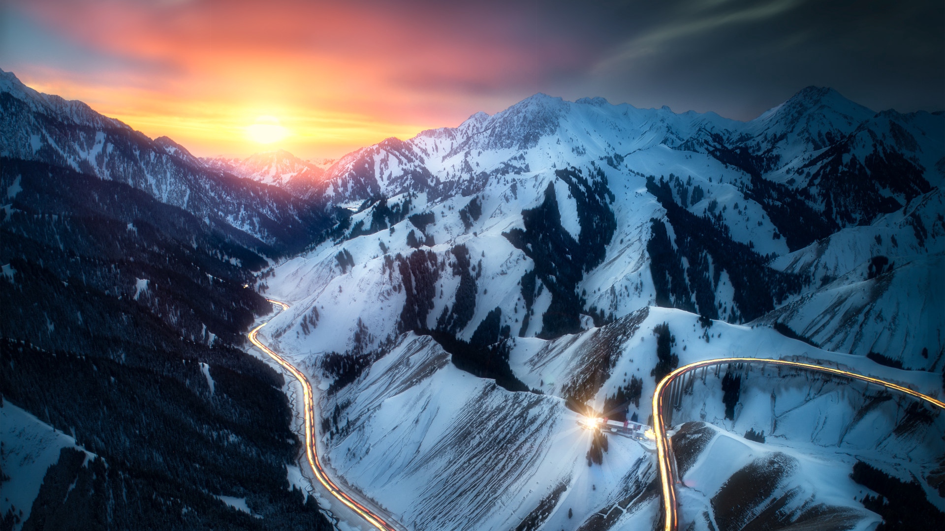 Laden Sie das Winter, Schnee, Straße, Gebirge, Fotografie-Bild kostenlos auf Ihren PC-Desktop herunter