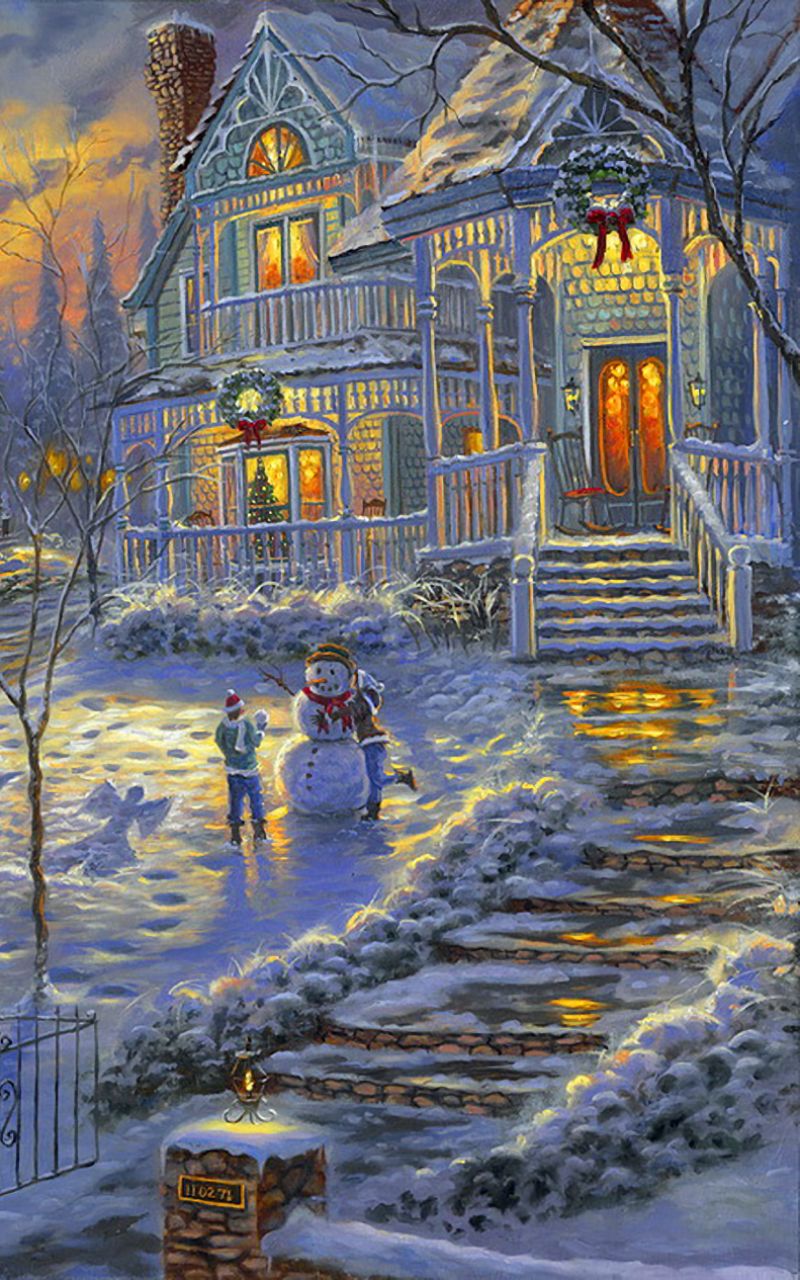 Download mobile wallpaper Winter, Christmas, House, Painting, Artistic for free.