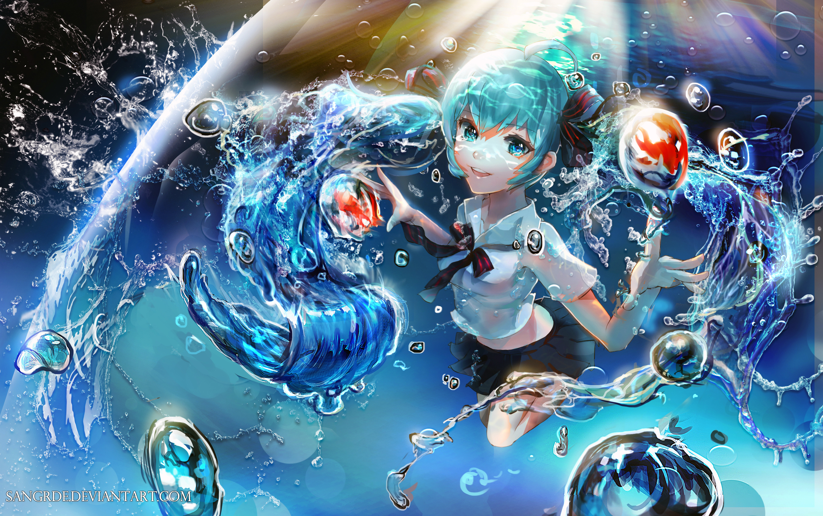 Téléchargez gratuitement l'image Vocaloïde, Yeux Bleus, Animé, Cheveux Bleus, Hatsune Miku, Cheveux Longs, Sous L'eau sur le bureau de votre PC