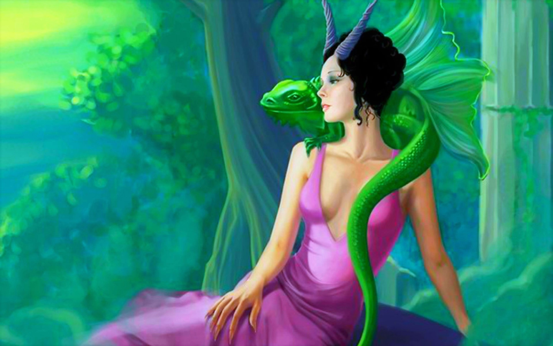 Free download wallpaper Fantasy, Lizard, Evil, Women on your PC desktop