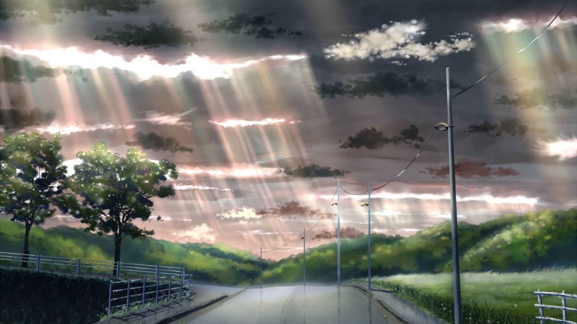 Download mobile wallpaper Anime, Landscape, Grass, Sky, Road, Cloud, Original for free.