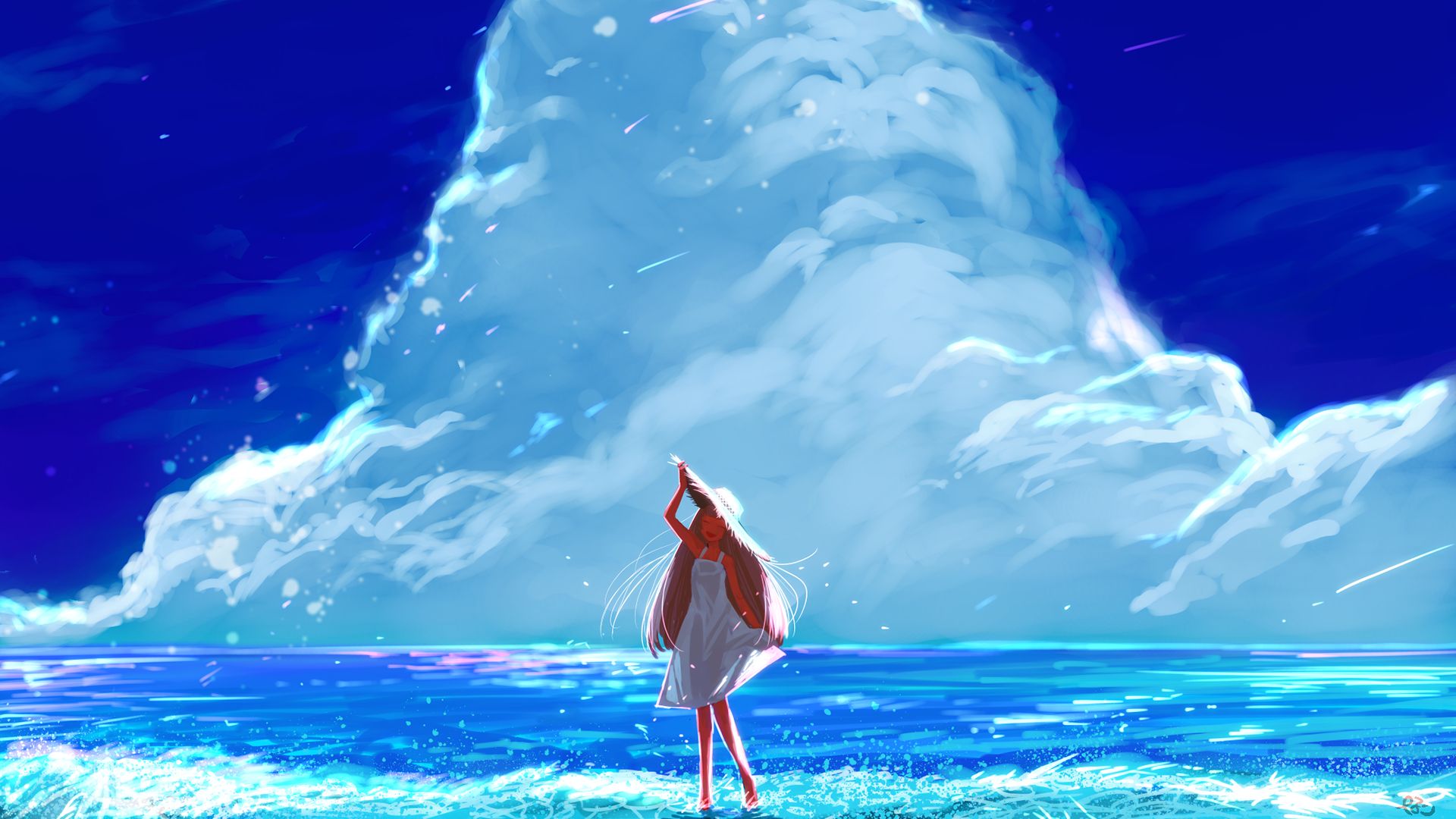 Laden Sie das Wasser, Wolke, Kleid, Meer, Himmel, Pinkes Haar, Animes, Lange Haare, Black Lagoon-Bild kostenlos auf Ihren PC-Desktop herunter