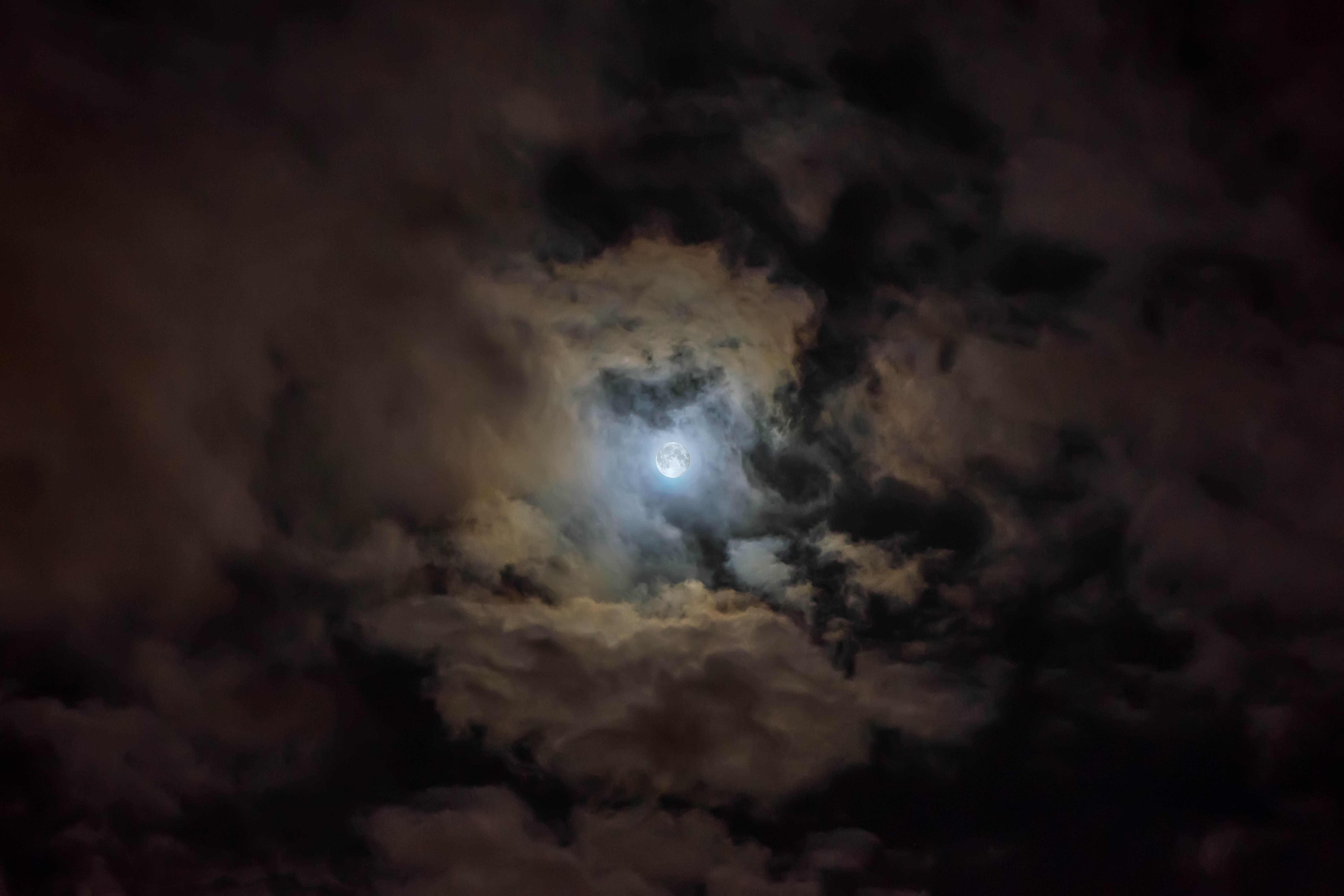 Download mobile wallpaper Clouds, Overcast, Nature, Mainly Cloudy, Moon, Night, Dark for free.