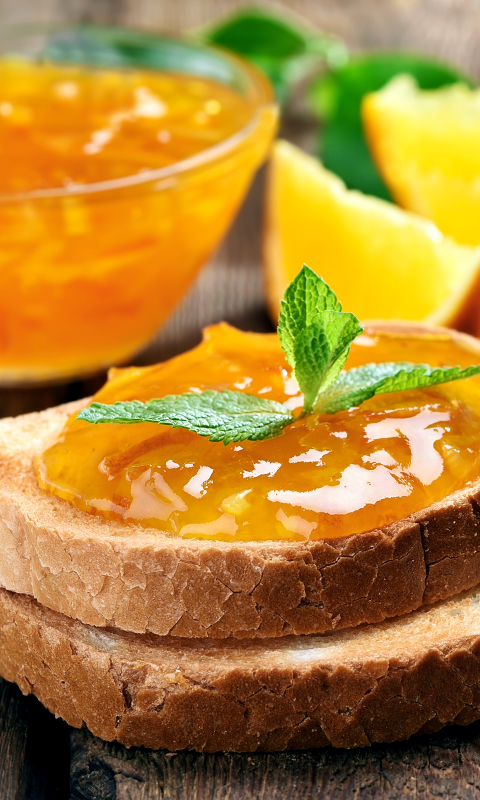 Handy-Wallpaper Marmelade, Brot, Nahrungsmittel, Orange (Obst) kostenlos herunterladen.