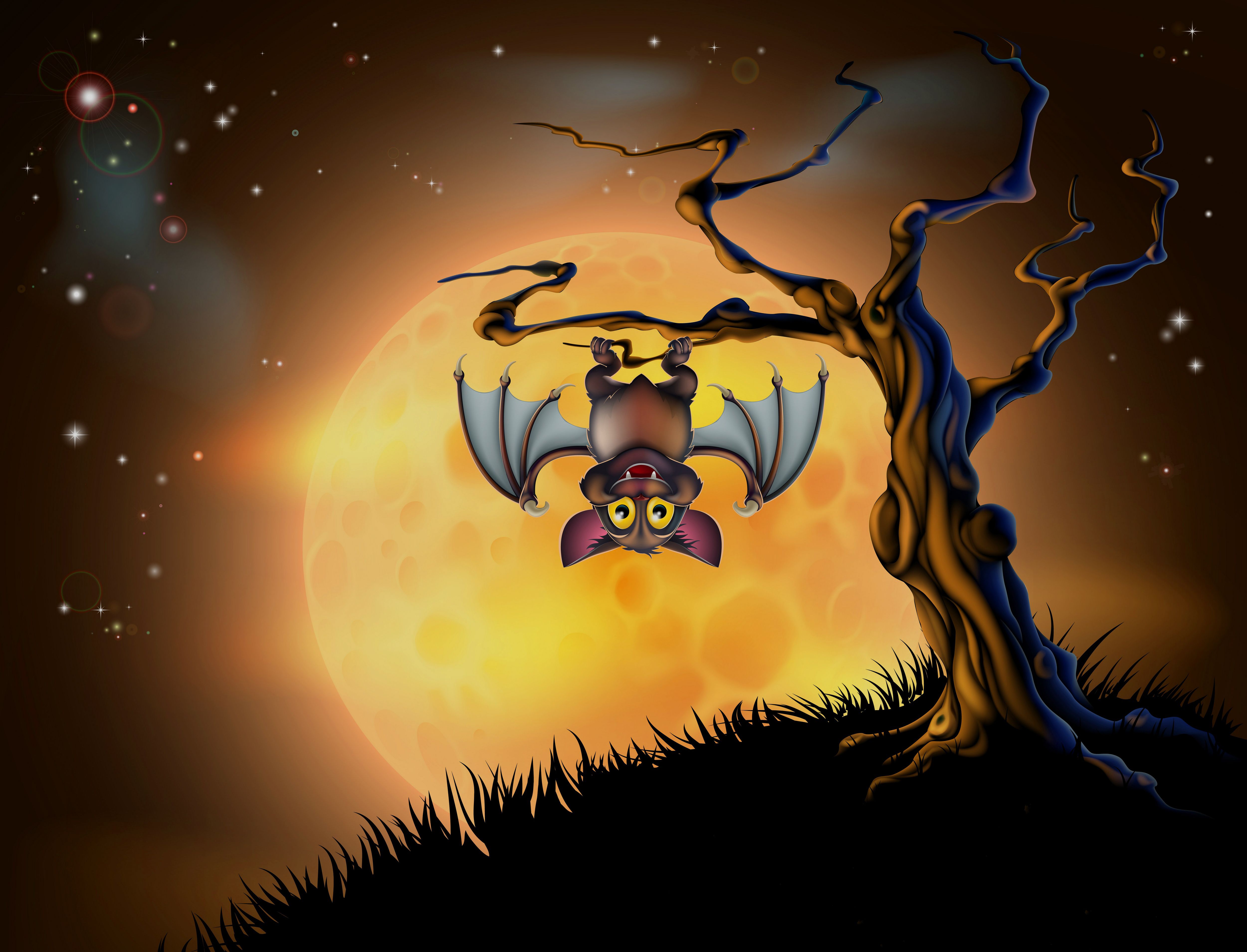 Free download wallpaper Halloween, Tree, Holiday, Bat on your PC desktop