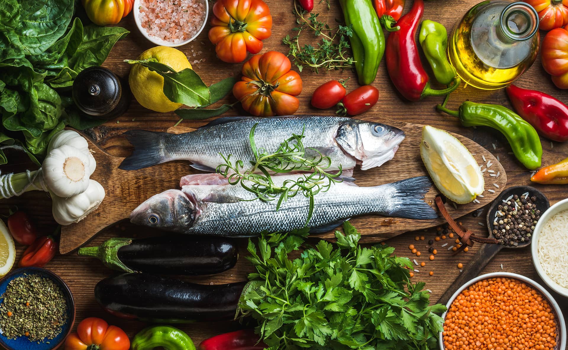 Handy-Wallpaper Gemüse, Fisch, Meeresfrüchte, Nahrungsmittel, Stillleben kostenlos herunterladen.