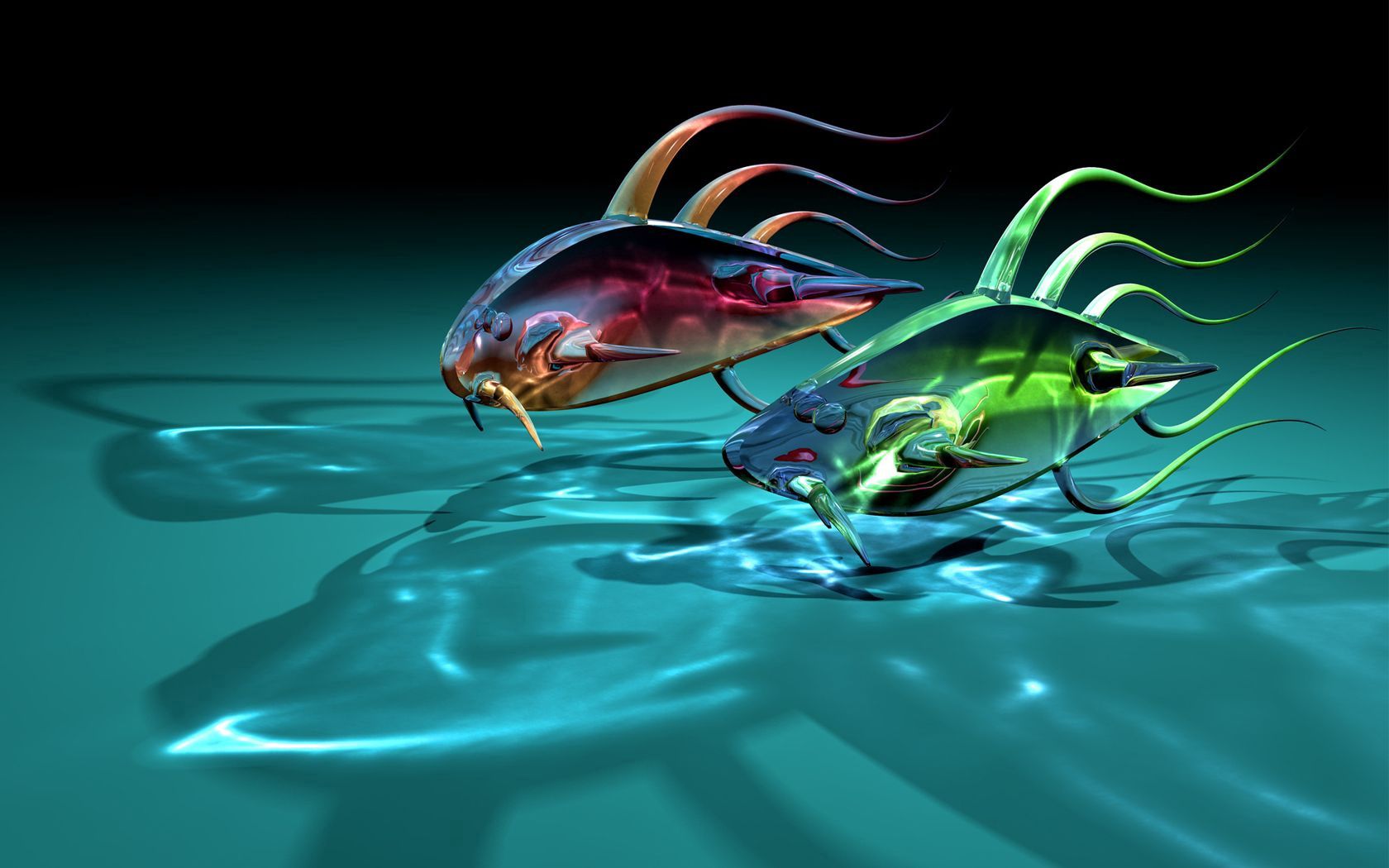 3d, glass, art, fishes, transparent, shadows, fish, two