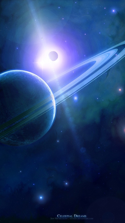 Handy-Wallpaper Platz, Planet, Science Fiction, Finsternis, Weltraum, Planetenring, Stern kostenlos herunterladen.